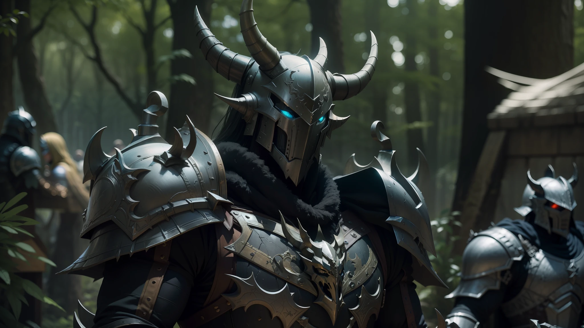 a close up of a person in a costume with horns and a sword, realistic armor, still from the movie predator, armored warrior, archaon the everchosen, highly detailed armor, ares with heavy armor and sword, berserk skullknight black armor, detailed fantasy armor, skyrim armor, monster hunter the movie, attractive male with armor, high fantasy kamen rider --auto --s2