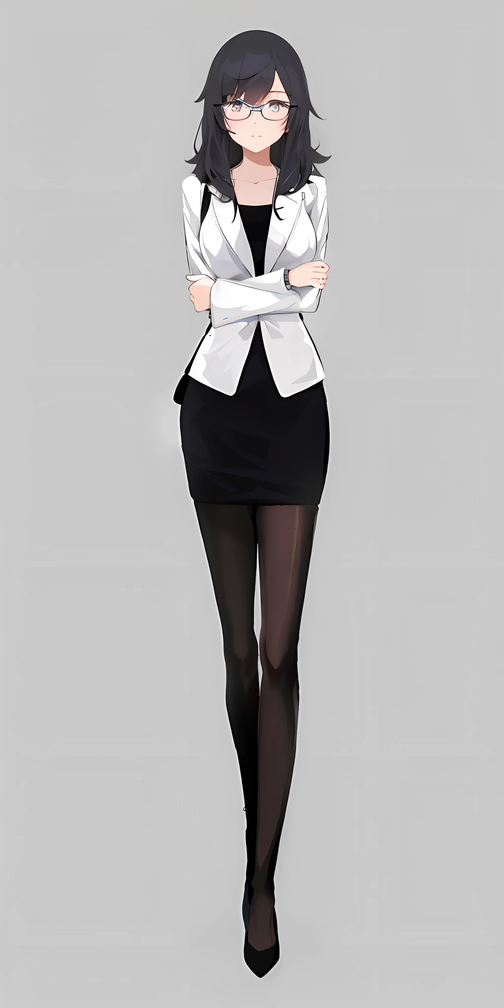 cartoon of a woman in a black dress and white jacket, !!full body portrait!!, full body!!, full body;, full body!, full body portrait of a short!, fullbody portrait, anime full body illustration, single character full body, anime girl wearing a black dress, female full body, full body illustration, girl in a suit, full_body!!, office girl