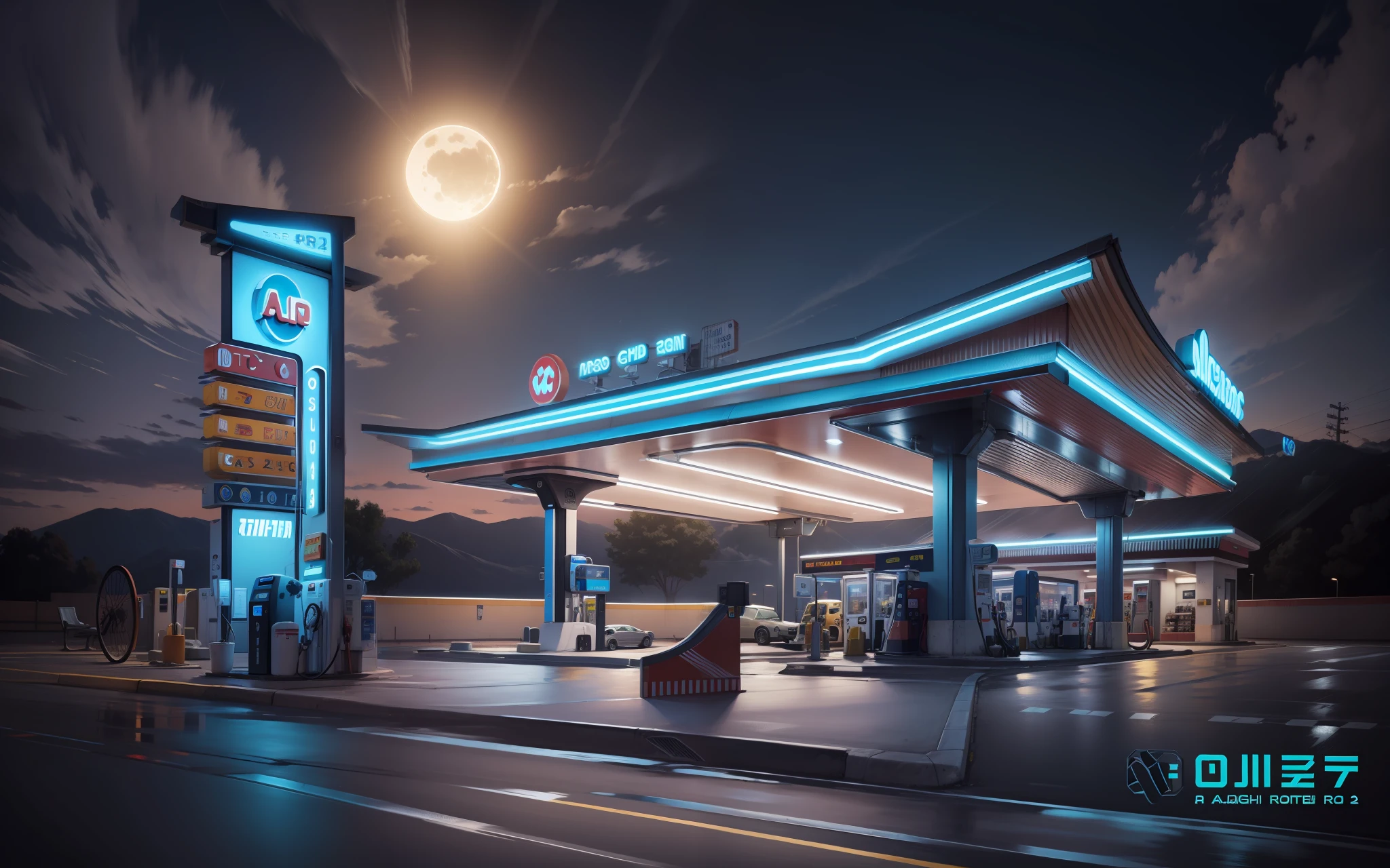 Gas station, modern style, bright, 4k, --auto --s2