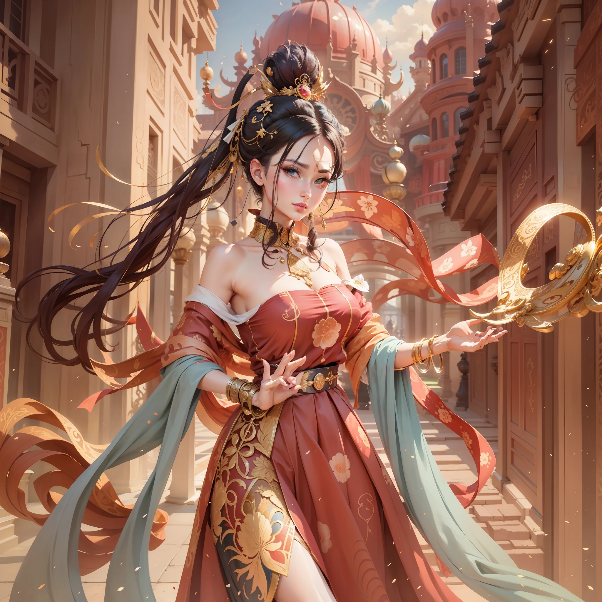 National style, background, pavilions, magnificent, exquisite, beautiful, masterpiece, beautiful details, official art