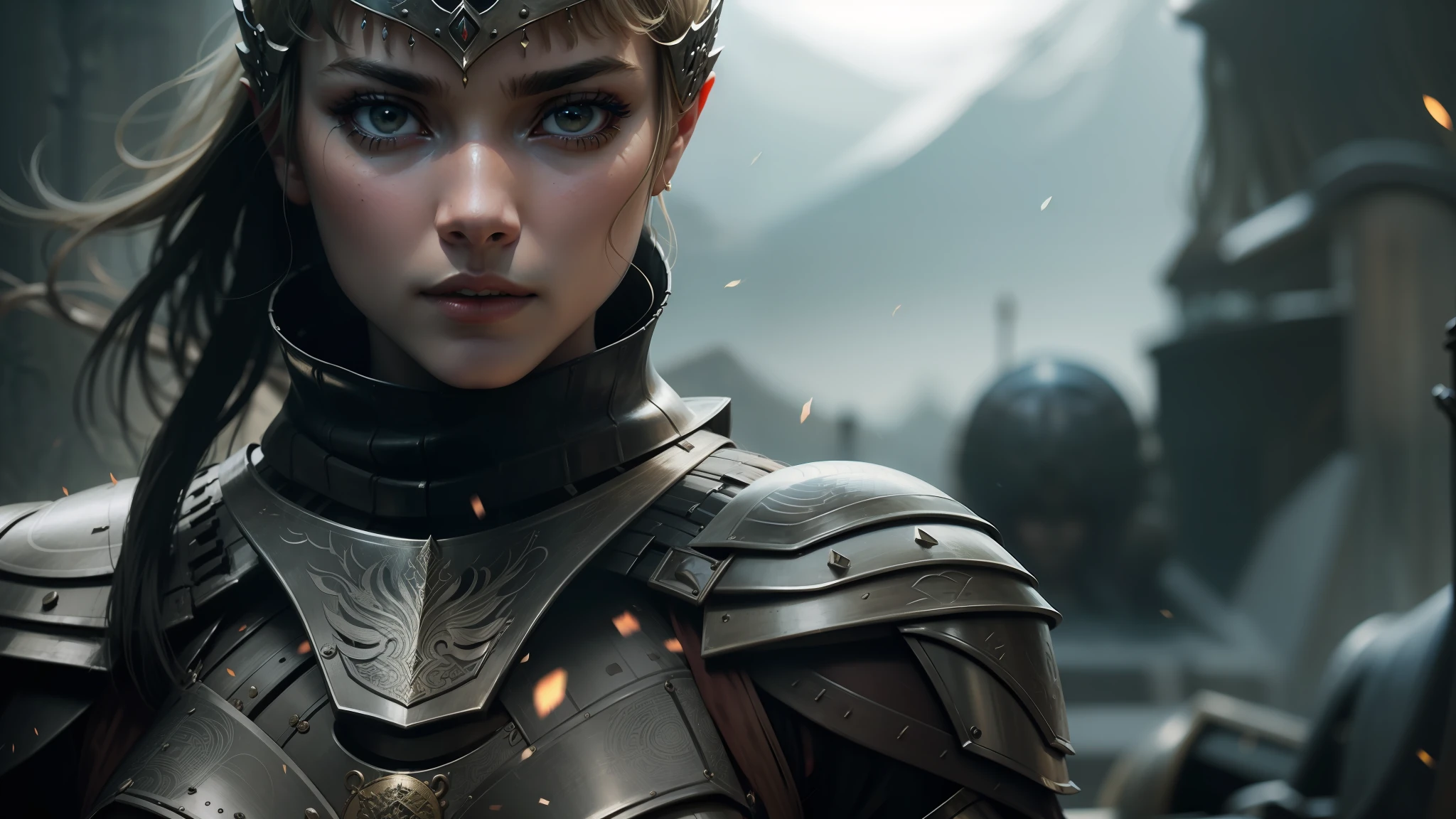 a close up of a woman in armor with a sword, beautiful female warrior, imogen poots as a holy warrior, a beautiful woman warrior, medieval female warrior, warrior queen, female warrior, elven warrior princess, warrior princess, a very beautiful berserker woman, queen of warrior, barbarian warrior woman, warrior woman, warrior girl, cinematic cgsociety --auto --s2