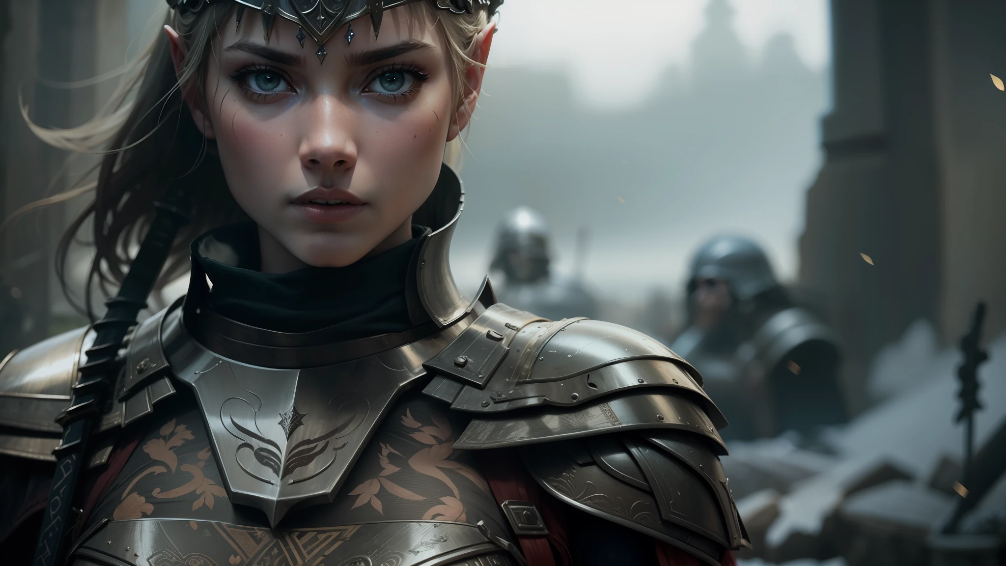 a close up of a woman in armor with a sword, beautiful female warrior, imogen poots as a holy warrior, a beautiful woman warrior, medieval female warrior, warrior queen, female warrior, elven warrior princess, warrior princess, a very beautiful berserker woman, queen of warrior, barbarian warrior woman, warrior woman, warrior girl, cinematic cgsociety --auto --s2