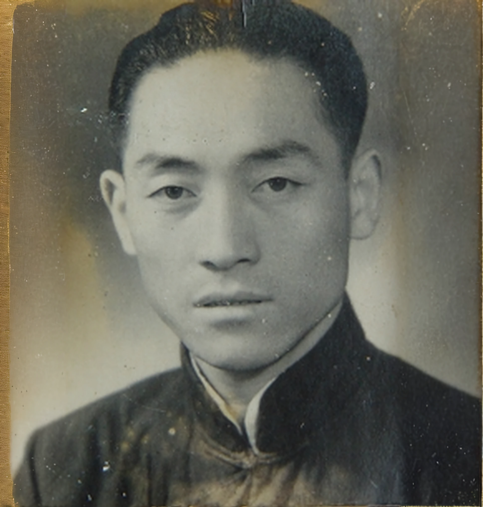 arafed photo of a man in a suit and tie in a black and white photo, jisu choe, around 1 9 years , joongwon charles jeong, portrait n - 9, aged 2 5, ishirō honda, a photo of a man, akira yasuda, asian man, inspired by Li Tiefu, world war 2 portrait photo