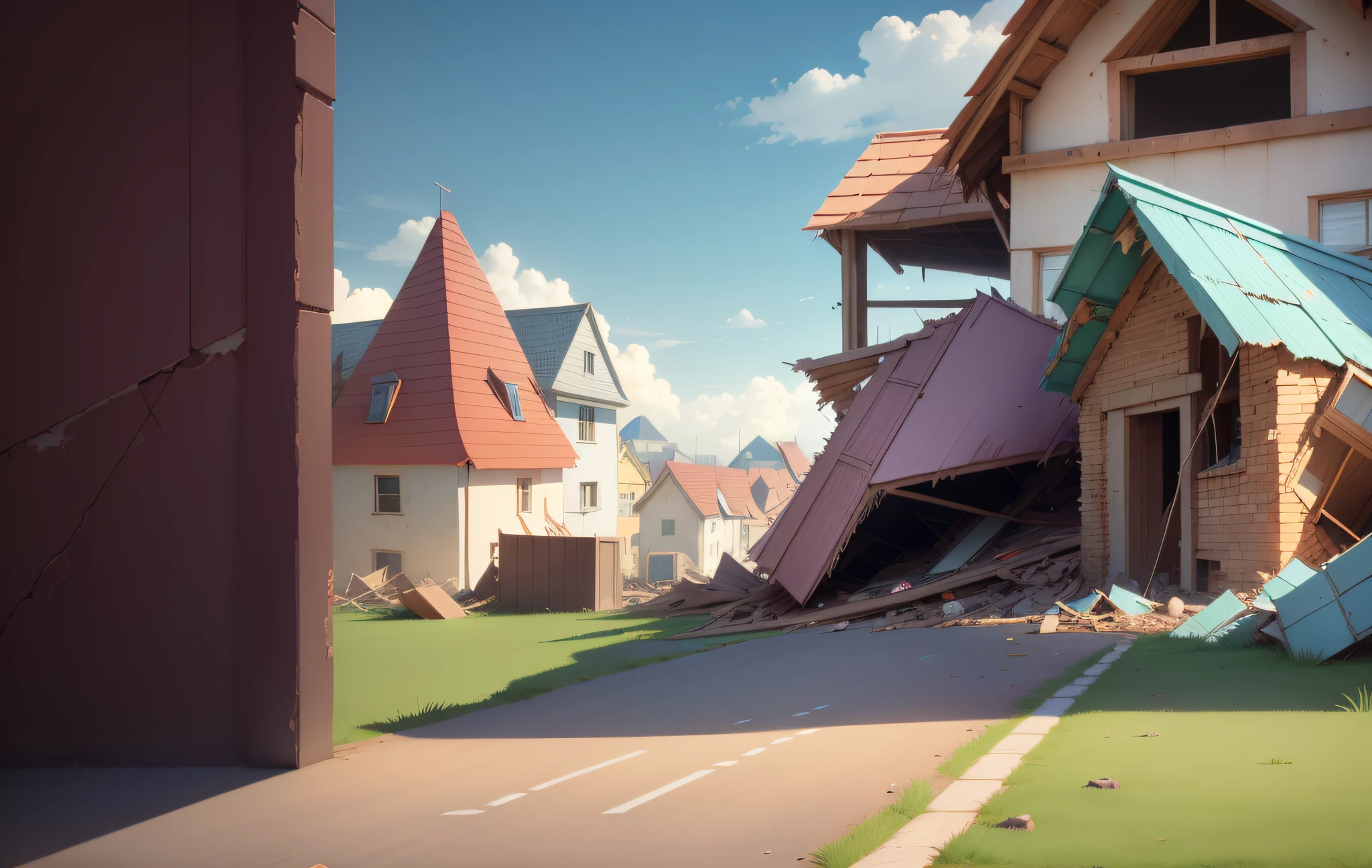 Best quality, collapsed houses, bright light and shadow, --auto --s2