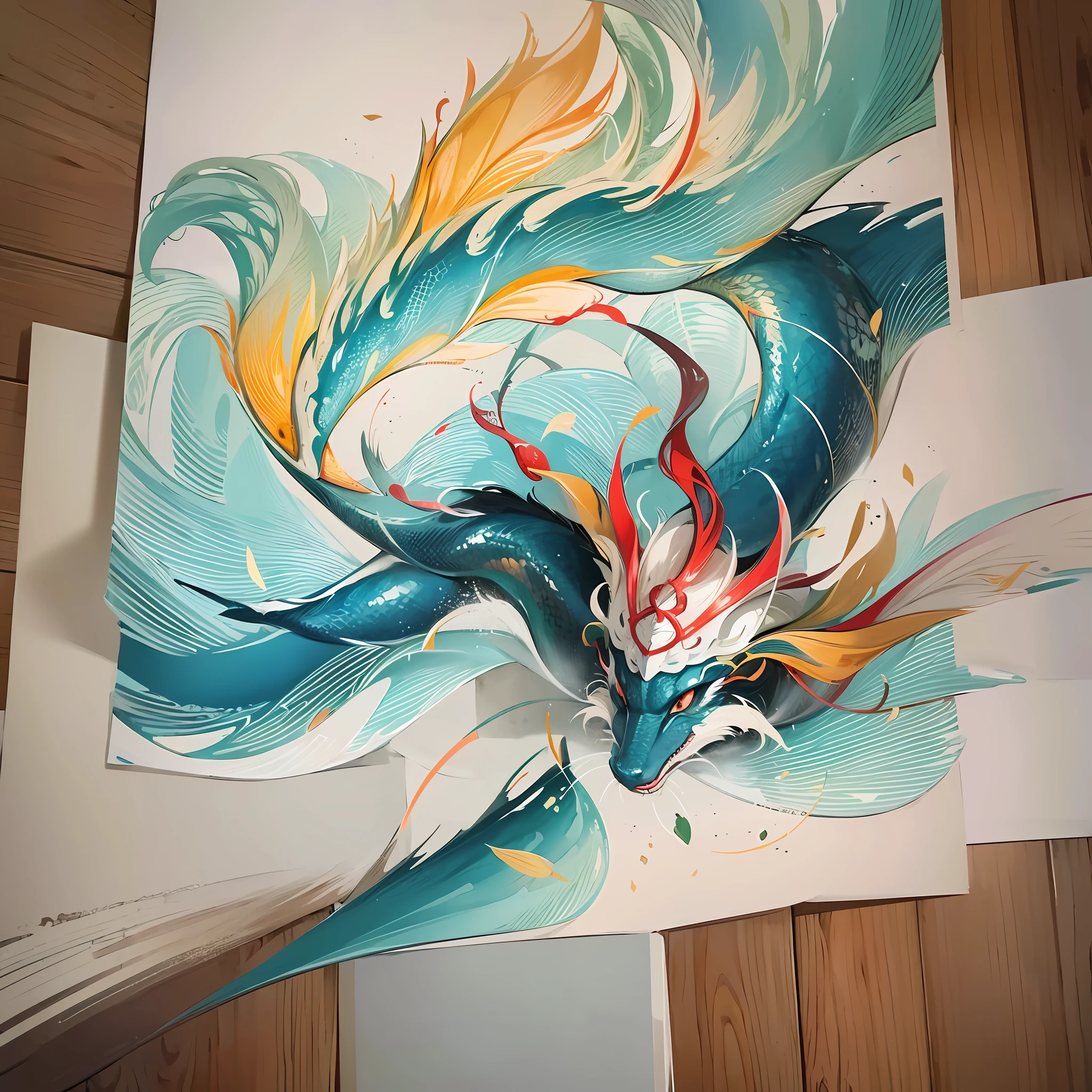 The poster images of the Dragon Boat Festival, abstraction, impressionism, watercolor painting, simplicity, large area of white space, energetic dragon boat racing on Sunshine Lake, colorful dragon boat and rowing teams show amazing skills and strength. Illustration, Jiang, Dragon Boat (dragon boat with many people), drawn by Wu Guanzhong, all details --auto --s2