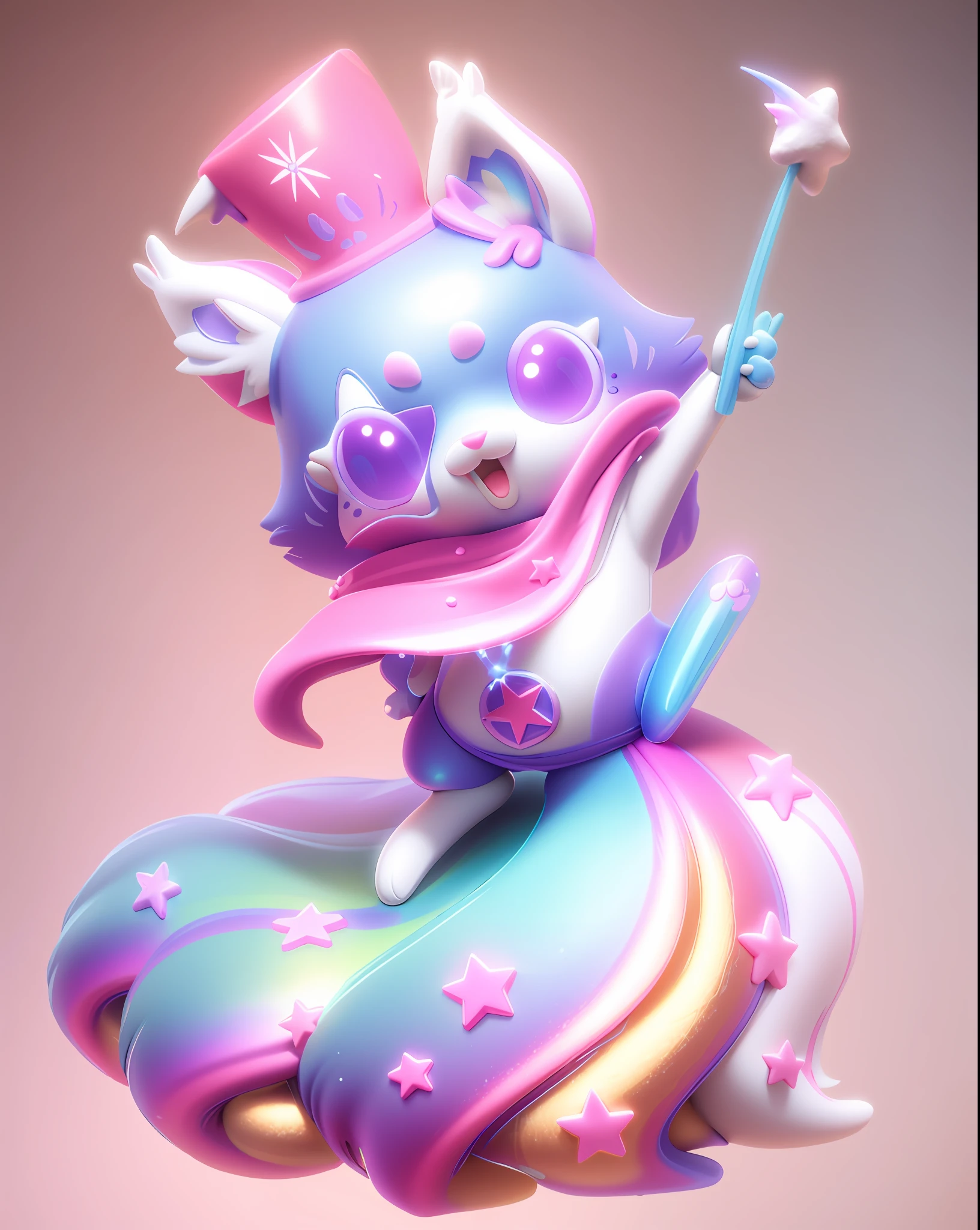 There is a cartoon character sitting on table, amazing magical world, background stormy background, clay rendering, 3D smallest pet fox, 3D clay rendering, 3d clay rendering, zbrush engraving color, 3d smallest pet shop, 3d smallest pet shop animal, 3d smallest pet shop animal, clay model, stylized to 3d rendering, color zbrush rendering close-up of a cartoon character, zbrush !!, zbrush model, CGI clay sculpture, clay model stylization 3 D, Dream Unicorn Color Scheme, Marshmallow-like Color Scheme, ((Intricate Detail)), HDR, ((Intricate Detail, Ultra Detailed)), Cinematic Shots, Vignette,
