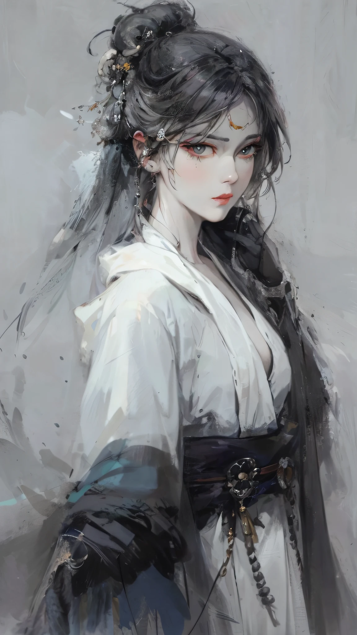a close up of a woman with white hair and a white mask, beautiful character painting, guweiz, artwork in the style of guweiz, white haired deity, by Yang J, epic exquisite character art, stunning character art, by Fan Qi, by Wuzhun Shifan, guweiz on pixiv artstation