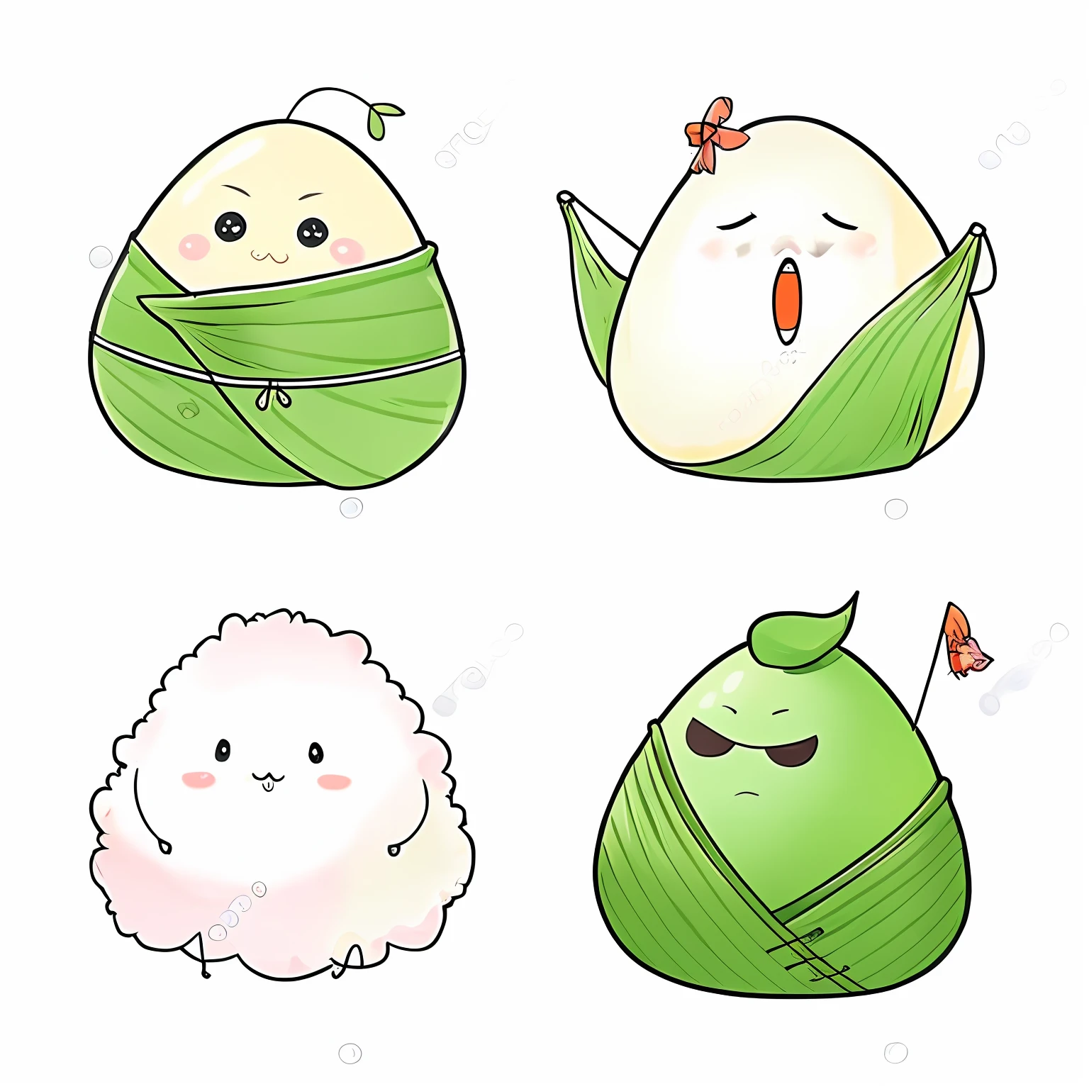 3D, black_eyes, blush, blush sticker, zongzi, glutinous rice ball, no-humans, one_eye_closed, open_muth, simple_background, smile, ^_^ matsuno_choromatsu