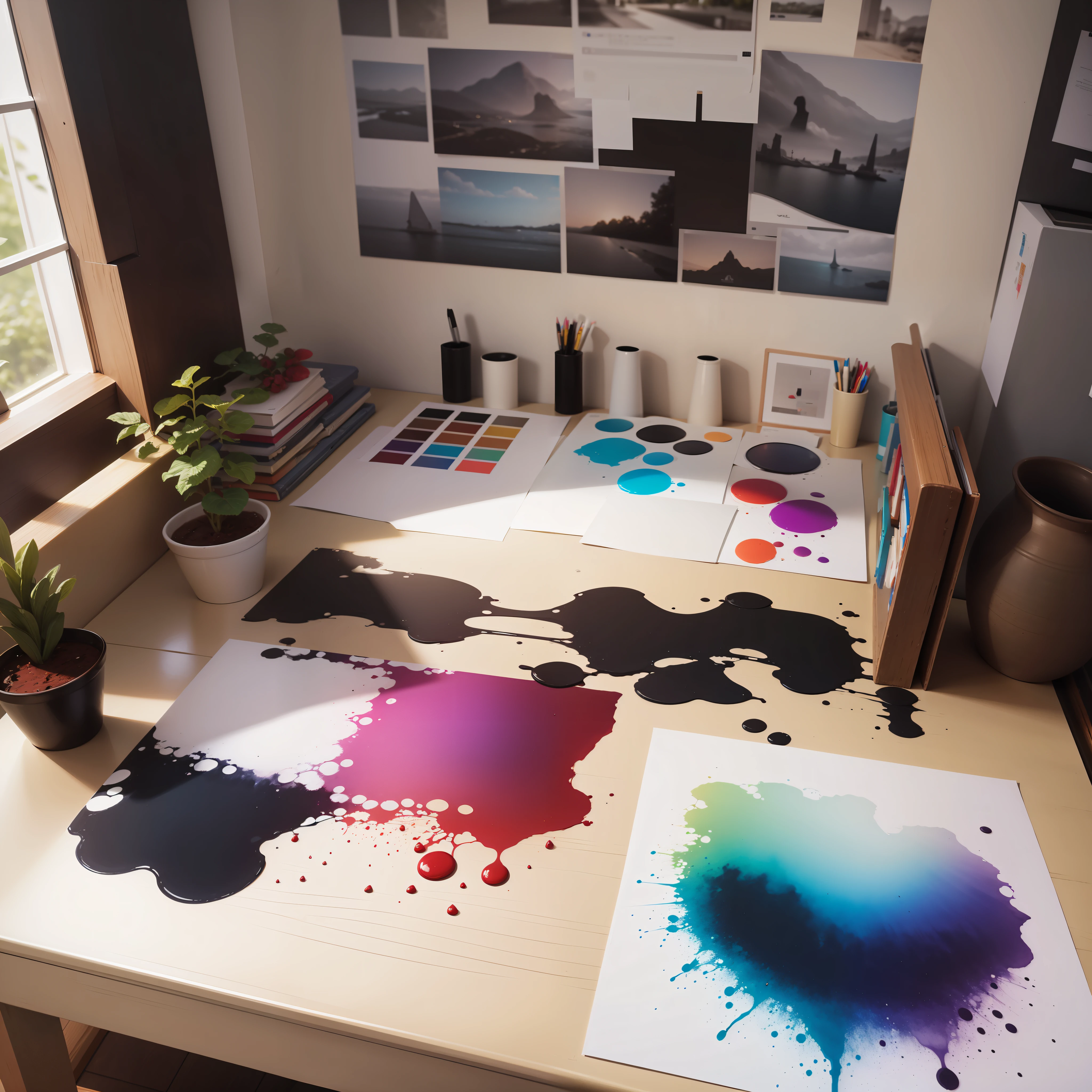 Four colors of colored ink are placed on a white table --auto --s2