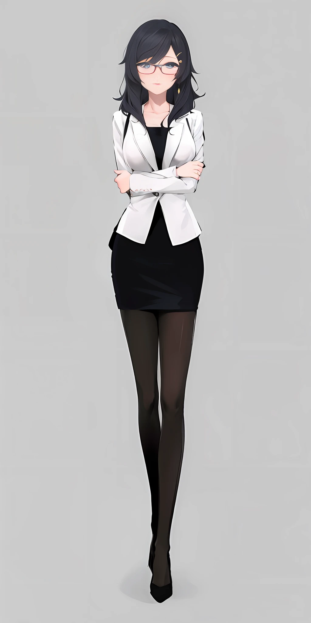 cartoon of a woman in a black dress and white jacket, !!full body portrait!!, full body!!, full body;, full body!, full body portrait of a short!, fullbody portrait, anime full body illustration, single character full body, anime girl wearing a black dress, female full body, full body illustration, girl in a suit, full_body!!,detailed line art