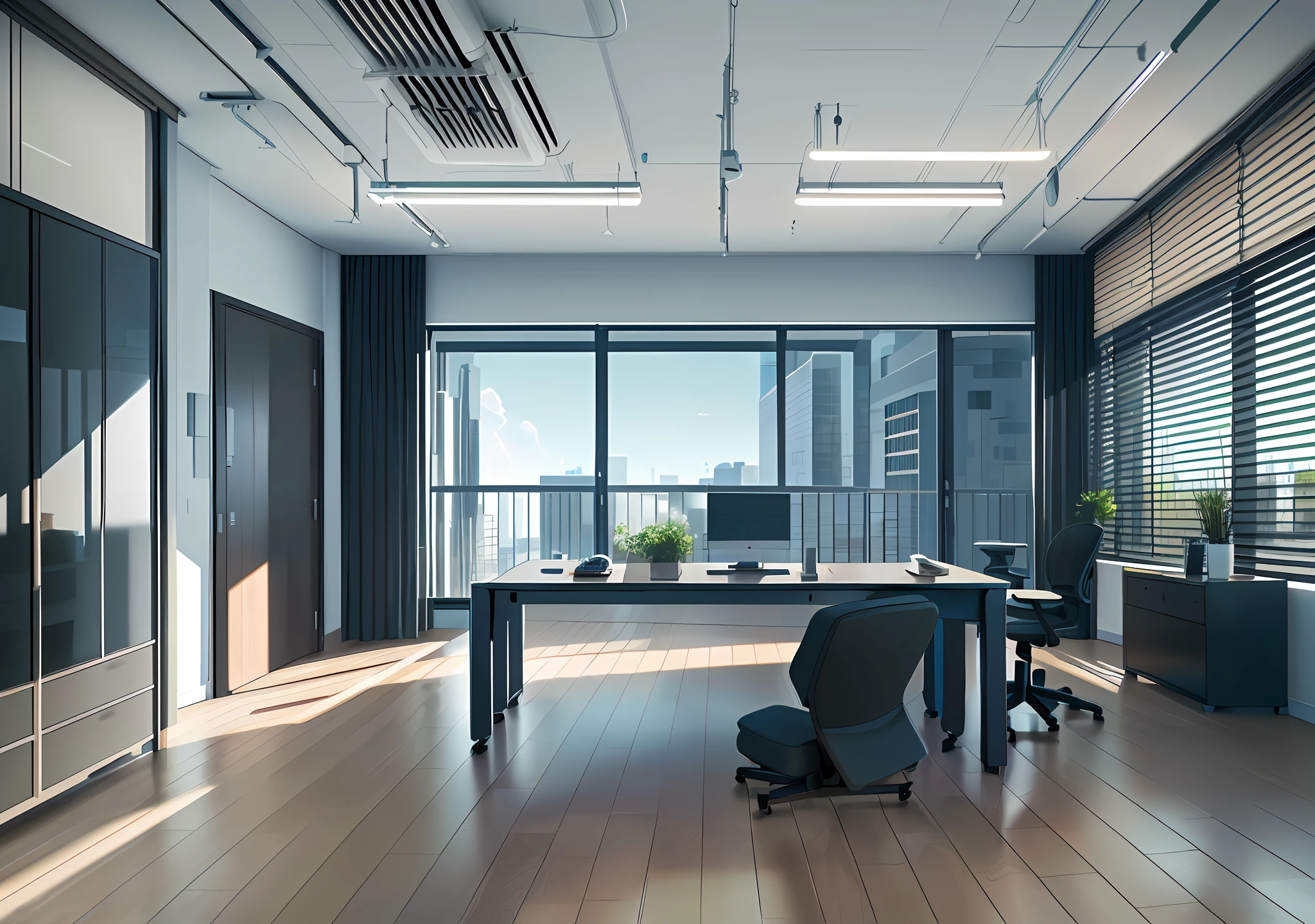 Desk, No chair, Office furniture, Multiple desks with computer, Work space in open space, Premium look, Cube meeting room office, Modern office, Office, Close portrait, Desk, Desk, Subtle Detail, Full HD, 8K, High Resolution, Ultra High Quality, High Detail, Full Detail Reality, Surrealism, Ultra Wide Angle Lens, Canon 5D, 1 Fujifilm XT100, Sony Alpha, Interior Visualization, V-Ray, Quaxel Megascan Rendering, Octane Rendering