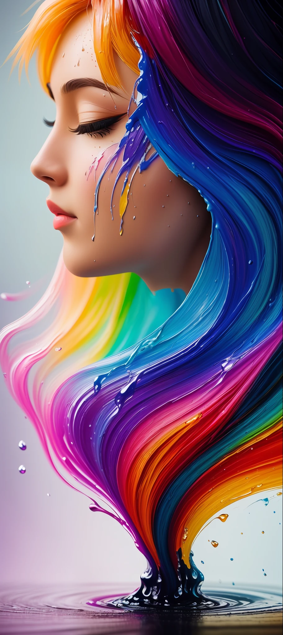 (level difference: 1.8),(Painting colliding and splashing on the canvas),(depth of field),1Buddha's side face blends into it, made of paint and defies gravity, thick flow, (splashes of paint: 1.3), liquid state, beautiful, masterpiece, detailed background, high quality, ethereal background, explosive volume, oil painting, heavy brushstrokes, romantic lighting,  sub-surface Scattering, 135mm lens, f1.8, brightness, 8k, high resolution, dreamer, ray tracing, hdr, divine rays,