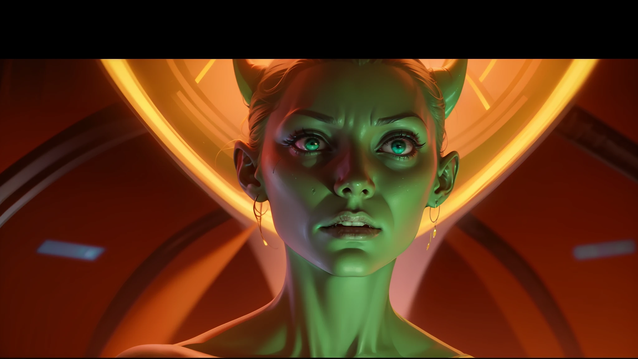 alien woman with glowing green skin and glowing eyes in a tunnel, style of suspiria and neon demon, 1980 cinematography, film art of character design, scifi film color palette, still from movie dune, jodorowsky's dune, ridley scott universe, jodorowsky's dune movie, screenshot from the 1983 film --auto --s2