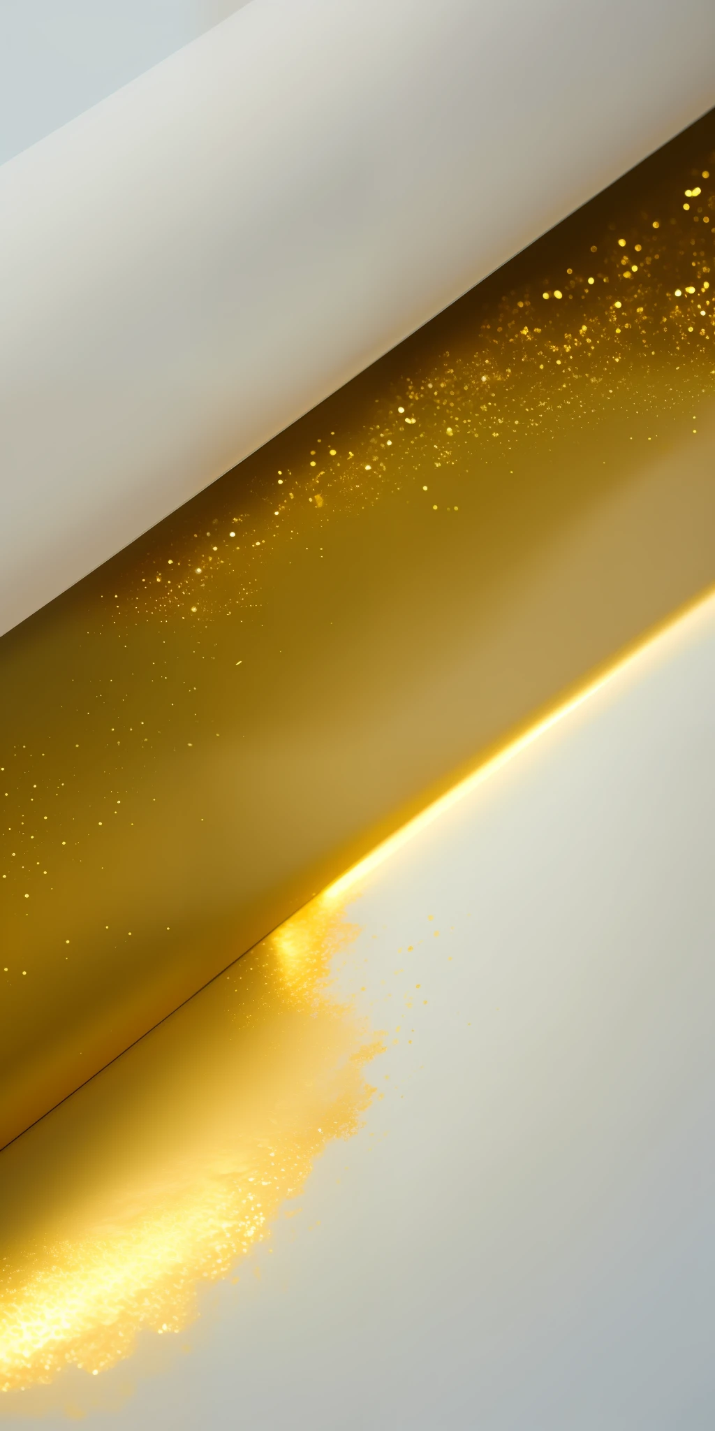 Close-up of white background with gradient shiny liquid gold flake in rough white golden