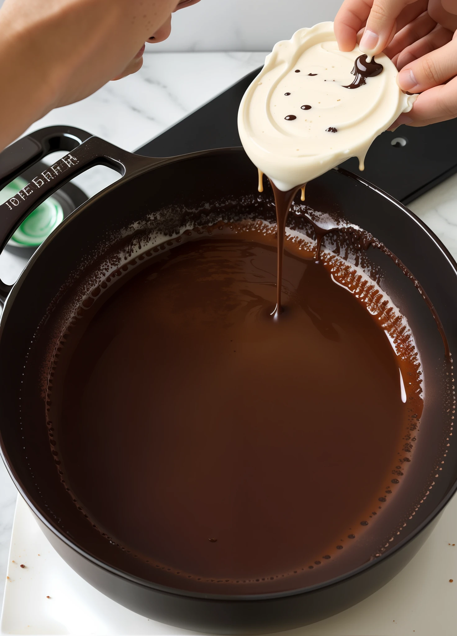 The chocolate liquid drips