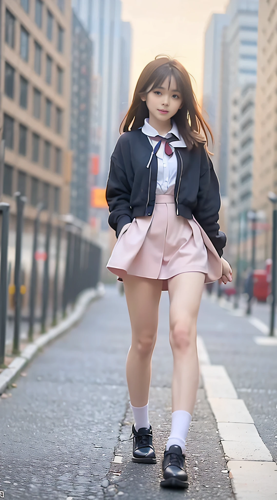 arafed image of a girl with long hair walking down a street, magical school student uniform, beautiful anime high school girl, magic school uniform, anime vtuber full body model, trending on cgstation, my dress up darling anime, trending at cgstation, style anime, anime girl in real life, anime set style, realistic anime 3 d style