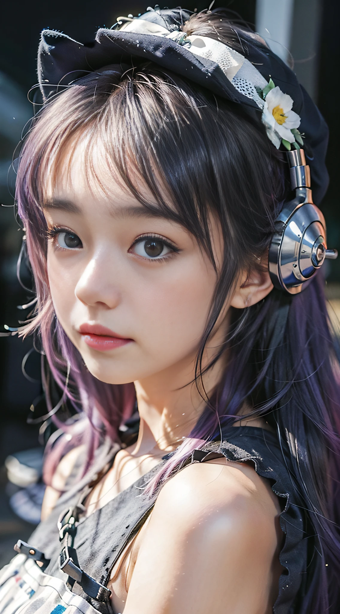 Realistic girl, , vivid, colorful hair, alien