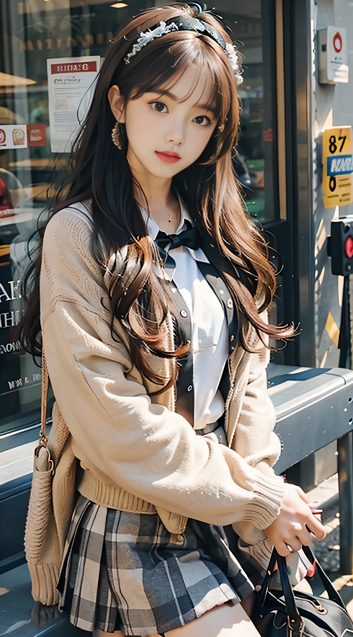 High school girl wearing JK outfit with long colorful hair