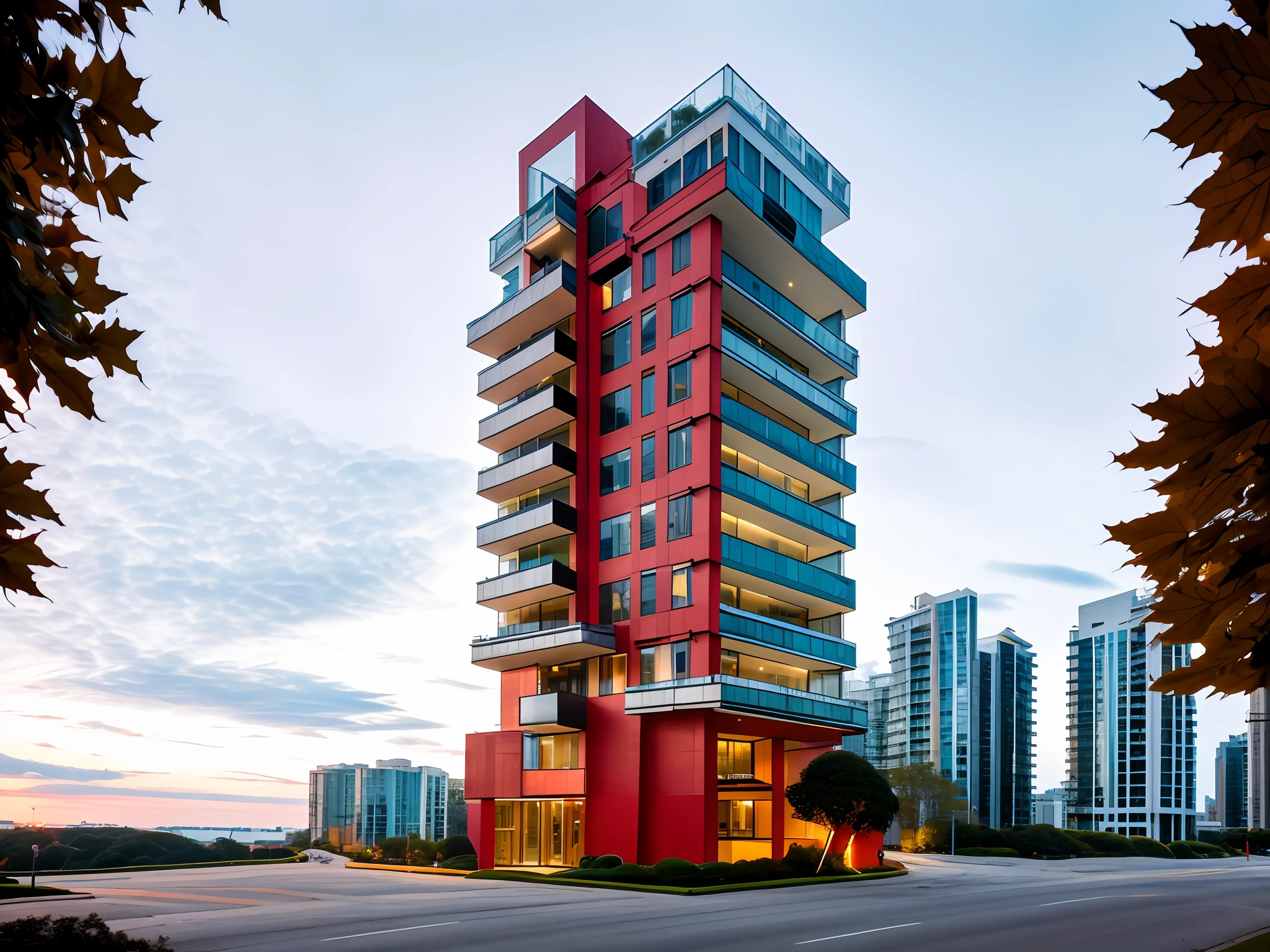 modern condominium tower in singapore with big overhang balcony and tress, white facade, concrete, Realistic black asphalt street and cars, city street with human and cars, contemporary Singapore apartment, condominium tower with overhang and cutout balcony, cutout balcony with plants and trees,a modern condominium tower with balcony cutout, glass curtain wall, shopping mall in the bottom, beautiful photo, Realistic render, edge and line enhance, shapener, octane render, ray tracing, 16k, ultra HD, Amazing beautiful modern condominium, perspective view, architectural scene, concrete structure exterior, 2 point perspective view, architectural photography, highrise condominium, Kengo Kuma, green balcony, cityscape in background, ray tracing, striped arrangements, wide angle, cloud, tree, skyscraper, blue sky, city, real world location (Image Sharpener:0.7) brutalism,brick wall,red brick,lattice facade,public building, building, house, outdoors, day,best quality, realistic, photorealistic,ultra detailed,16K,High quality texture,intricate details,detailed texture,finely detailed,photo of building , pixels perfect, sharpen edge, edges sharpener --auto --s2
