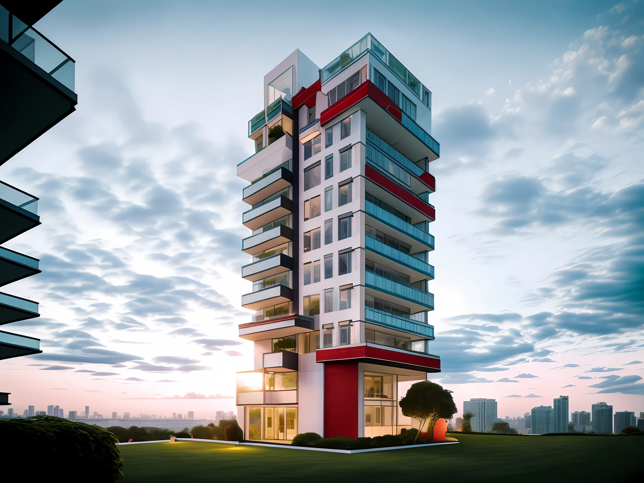 modern condominium tower in singapore with big overhang balcony and tress, white facade, concrete, Realistic black asphalt street and cars, city street with human and cars, contemporary Singapore apartment, condominium tower with overhang and cutout balcony, cutout balcony with plants and trees,a modern condominium tower with balcony cutout, glass curtain wall, shopping mall in the bottom, beautiful photo, Realistic render, edge and line enhance, shapener, octane render, ray tracing, 16k, ultra HD, Amazing beautiful modern condominium, perspective view, architectural scene, concrete structure exterior, 2 point perspective view, architectural photography, highrise condominium, Kengo Kuma, green balcony, cityscape in background, ray tracing, striped arrangements, wide angle, cloud, tree, skyscraper, blue sky, city, real world location (Image Sharpener:0.7) brutalism,brick wall,red brick,lattice facade,public building, building, house, outdoors, day,best quality, realistic, photorealistic,ultra detailed,16K,High quality texture,intricate details,detailed texture,finely detailed,photo of building , pixels perfect, sharpen edge, edges sharpener --auto --s2