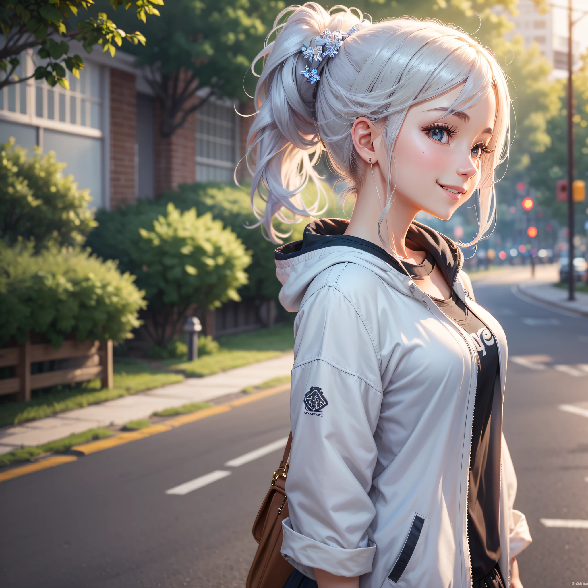 Masterpiece, top quality, highly detailed CG Unity 8k wallpaper,
cute girl, ponytail,
girlfriend, casual clothes, smile,
Pure white background, from the side, full body --auto --s2