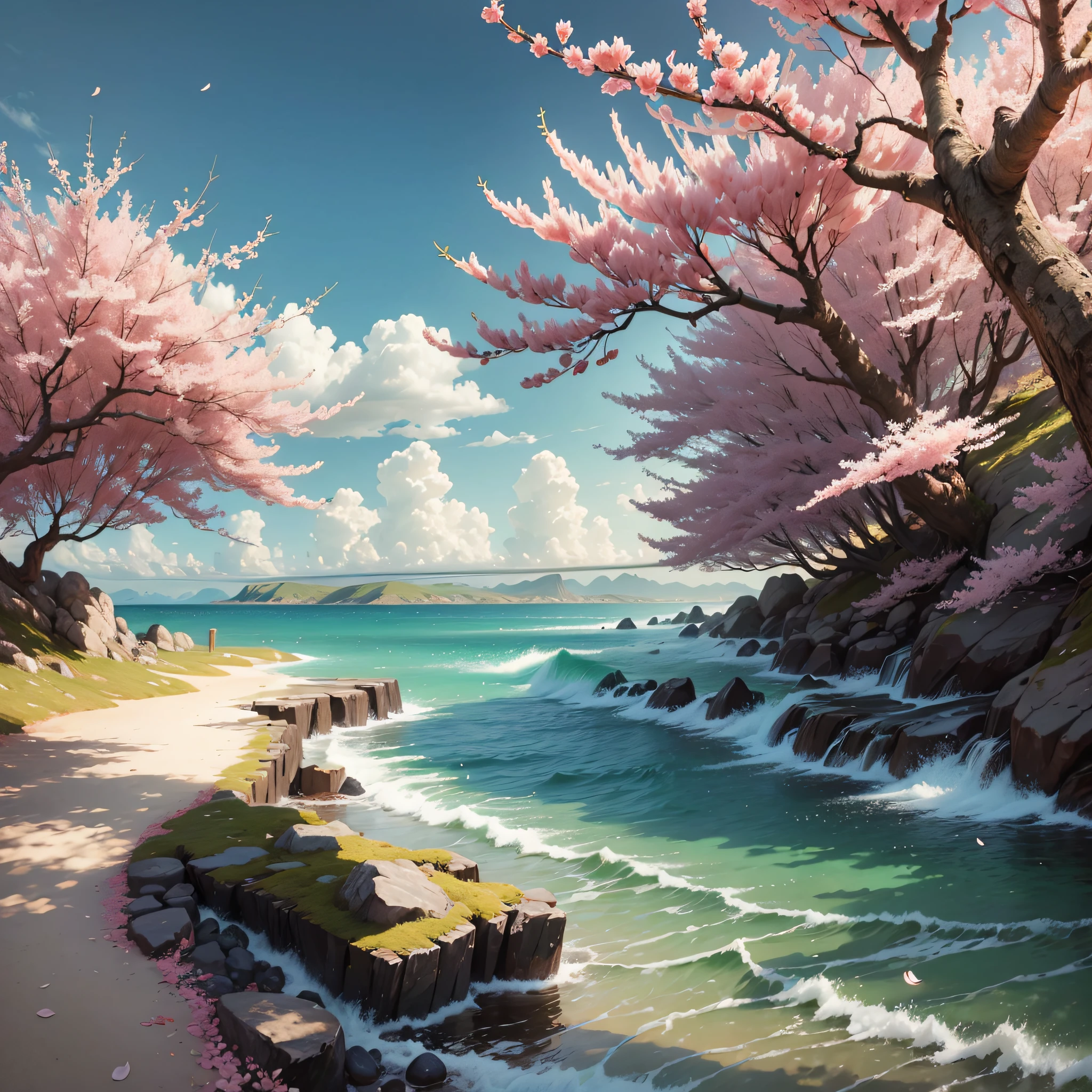 Sea, cherry blossoms Masterpiece, best quality, Anatomically correct, High detail, 8K, wallpaper --auto --s2