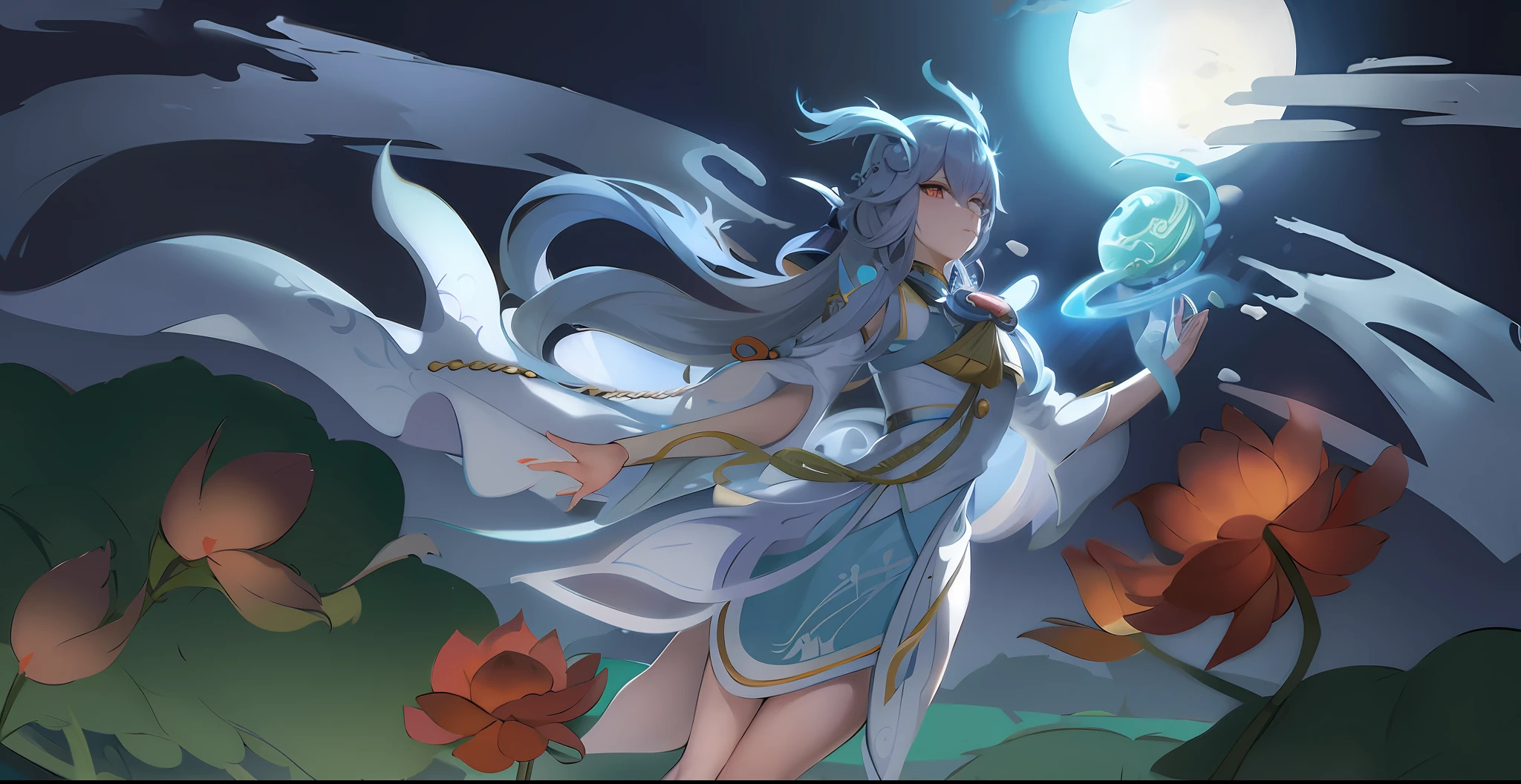 Anime - Style image of a woman holding a glowing sphere in her hand, Onmyoji Detailed Art, Glory of Kings, Dragon Girl, inspired by Shih Tzu, Full Body Immortal, Hirase Jinyao, Beautiful Celestial Mage, League of Legends
