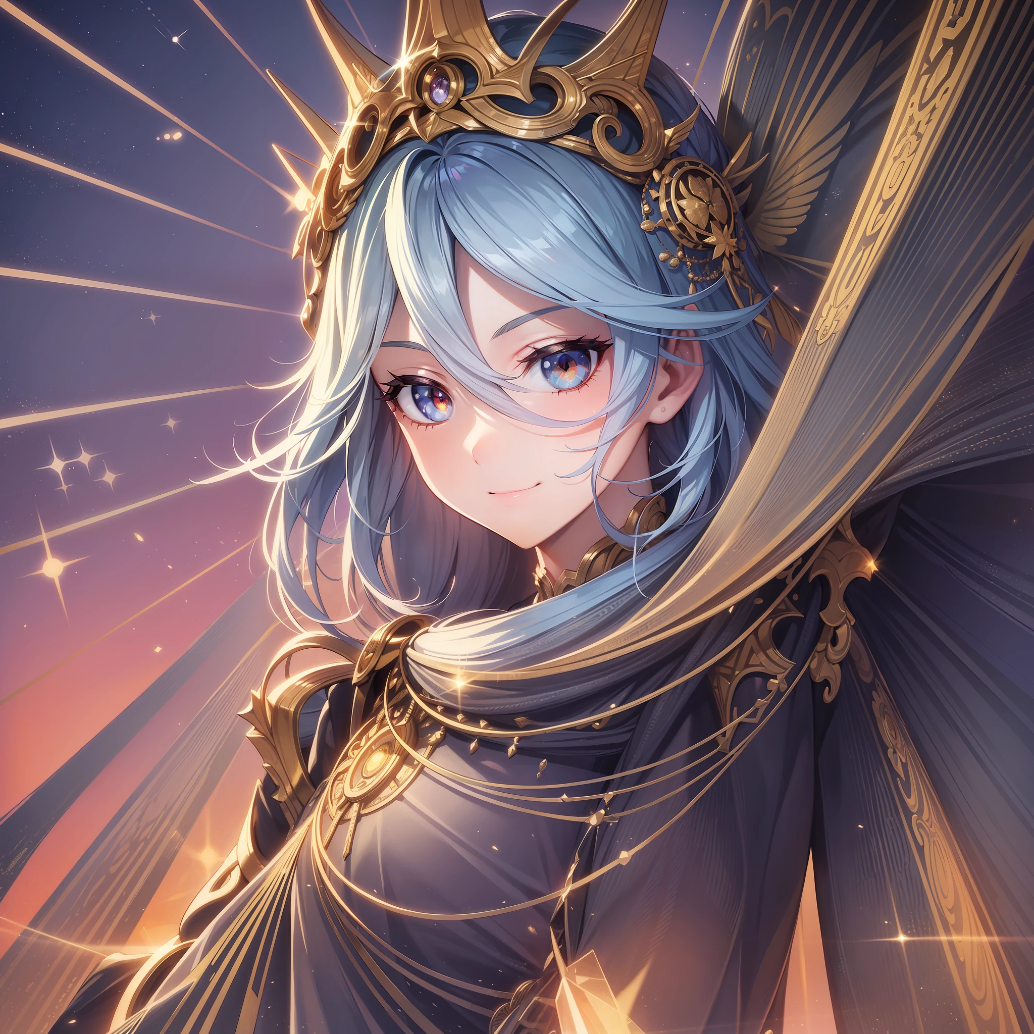 In the center of the illustration is a stylized depiction of the Statue of Liberty, towering majestically against a sparkling sunset. The features of the statue are exaggerated, characterized by expressive large eyes and a bright smile, giving it a friendly and friendly appearance. Graphic Illustration, Pop, Transparency, Lignes Claire style, Wataseizou style, Delicate Details, Detailed Background, Delicate Pattern, High Quality, High Quality, High Resolution, 8K, Masterpiece