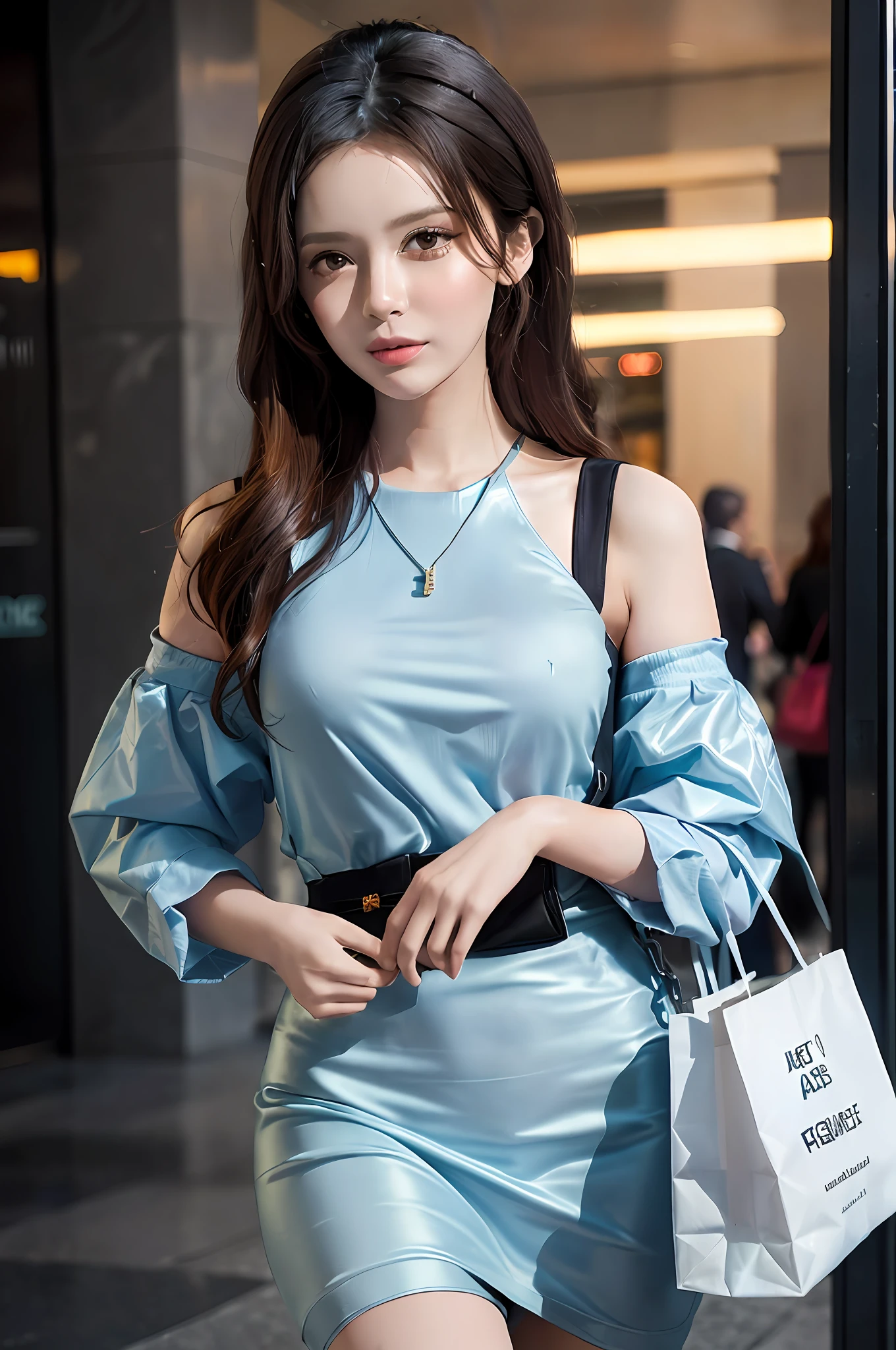 (a modern shopping mall where girls wear fashionable clothes, hand-held shopping bags, their faces reveal excitement and contentment), ((very detailed faces))), ((very detailed eyes and faces))), beautiful detailed eyes, unified 8k wallpaper, super detailed, beautiful and beautiful, beautiful, masterpiece, best quality, original, masterpiece, super fine photo, best quality, super high resolution, (Fluorescent: 1.4), (Translucent: 1.4), (Vintage Filter: 1.4), (Fantasy: 1.4)
