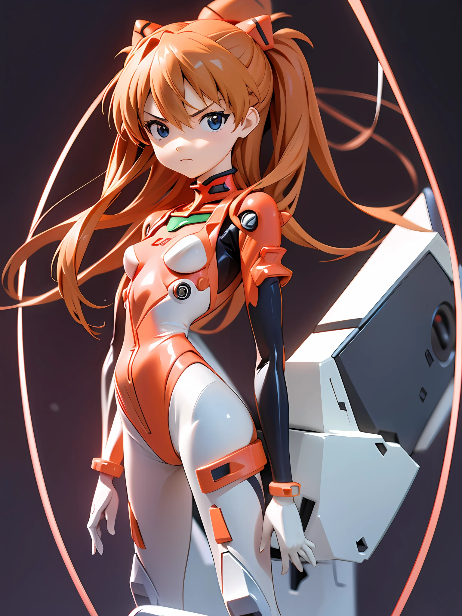 Asuka, 1 girl, driving suit, Asuka's head, more details, 8k, best quality, proud expression, serious expression, full body, chibi, black and white background