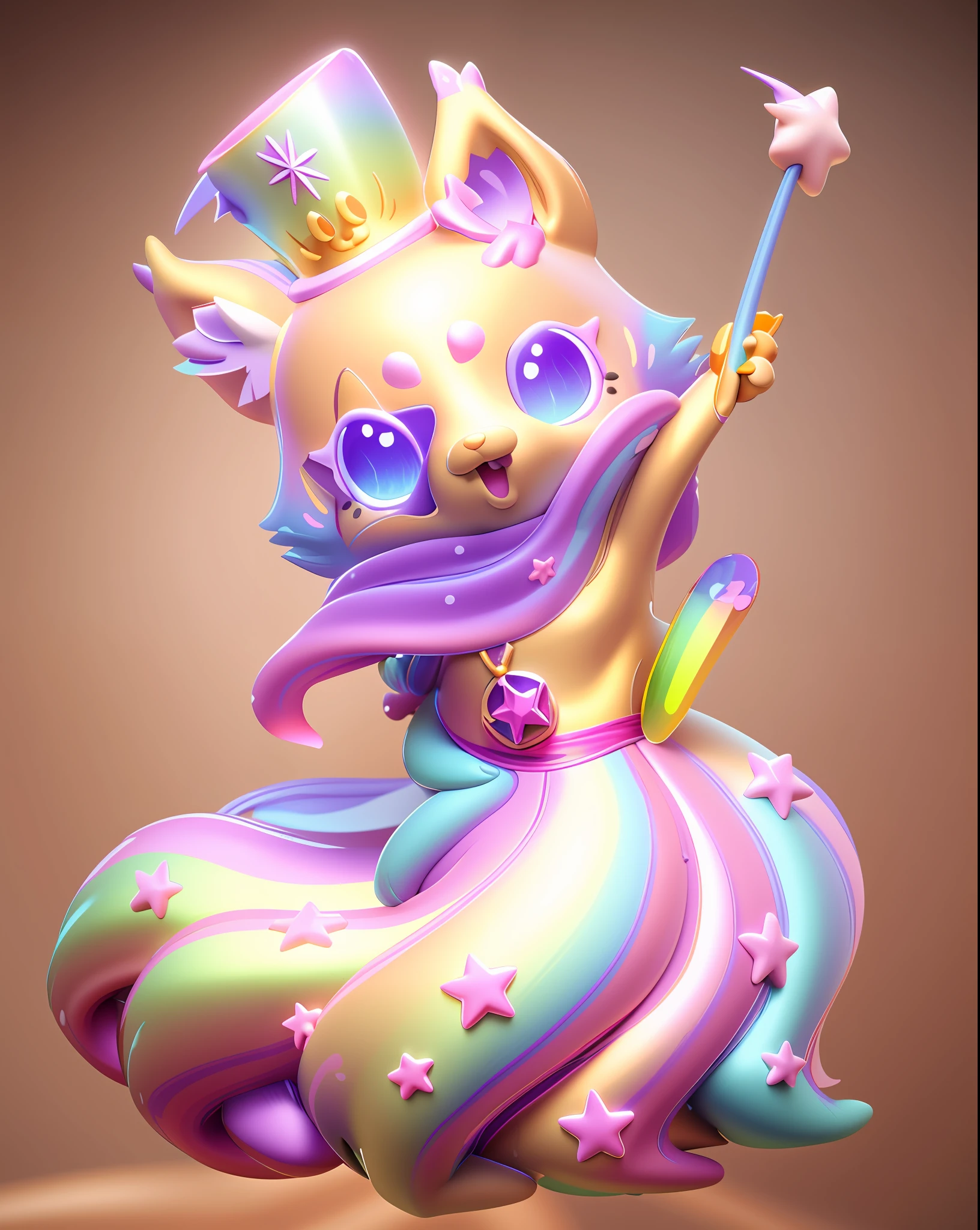 There is a cartoon character sitting on table, amazing magical world, background stormy background, clay rendering, 3D smallest pet fox, 3D clay rendering, 3d clay rendering, zbrush engraving color, 3d smallest pet shop, 3d smallest pet shop animal, 3d smallest pet shop animal, clay model, stylized to 3d rendering, color zbrush rendering close-up of a cartoon character, zbrush !!, zbrush model, CGI clay sculpture, clay model stylization 3 D, Dream Unicorn Color Scheme, Marshmallow-like Color Scheme, ((Intricate Detail)), HDR, ((Intricate Detail, Ultra Detailed)), Cinematic Shots, Vignette,