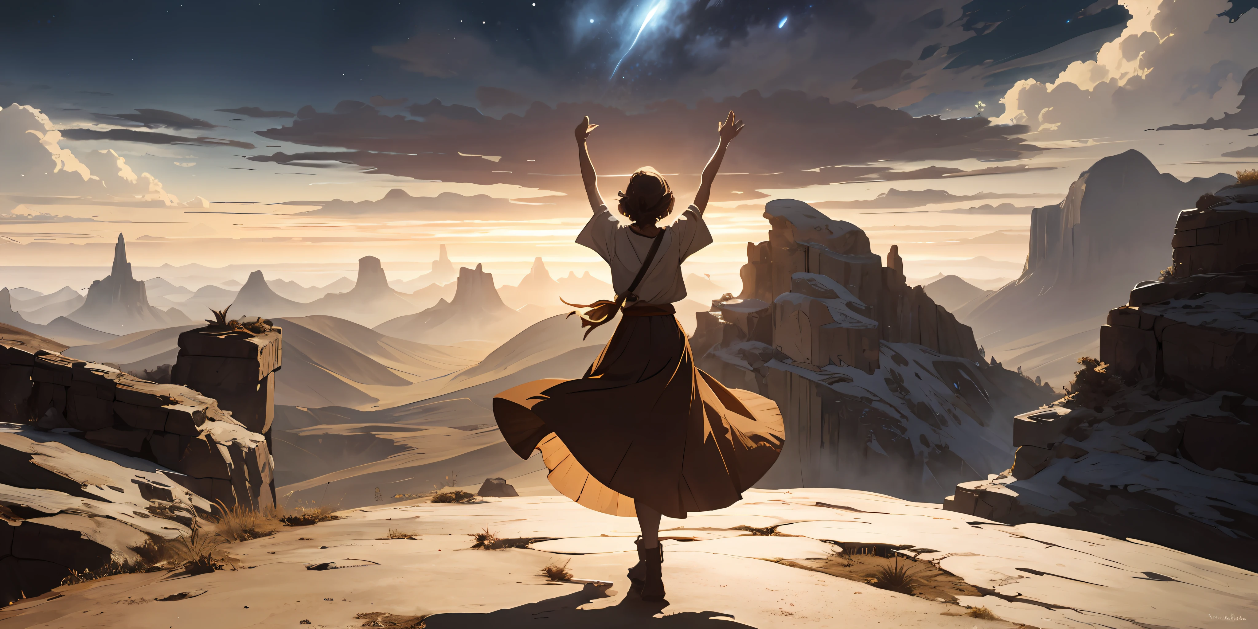 absurdres, highres, ultra detailed, (1girl:1.3),
BREAK
, Illustrate a miniature planet scene, with a tiny world surrounded by a vast cosmos and celestial bodies.
BREAK
, Illustrate a guardian who resonates with spirits, able to communicate with and summon ethereal beings to assist them in their quest for balance and harmony.
BREAK
, Create a panoramic image, capturing a wide field of view and showcasing expansive landscapes or cityscapes.
BREAK
, Create an image of a desolate, distant view, with barren landscapes, dramatic skies, and a sense of isolation.
BREAK
, Create a lively scene of people dancing, showcasing their passion, rhythm, and connection to the music.
BREAK
, Illustrate a scene using sepia tones, evoking a sense of nostalgia, warmth, and the passage of time.