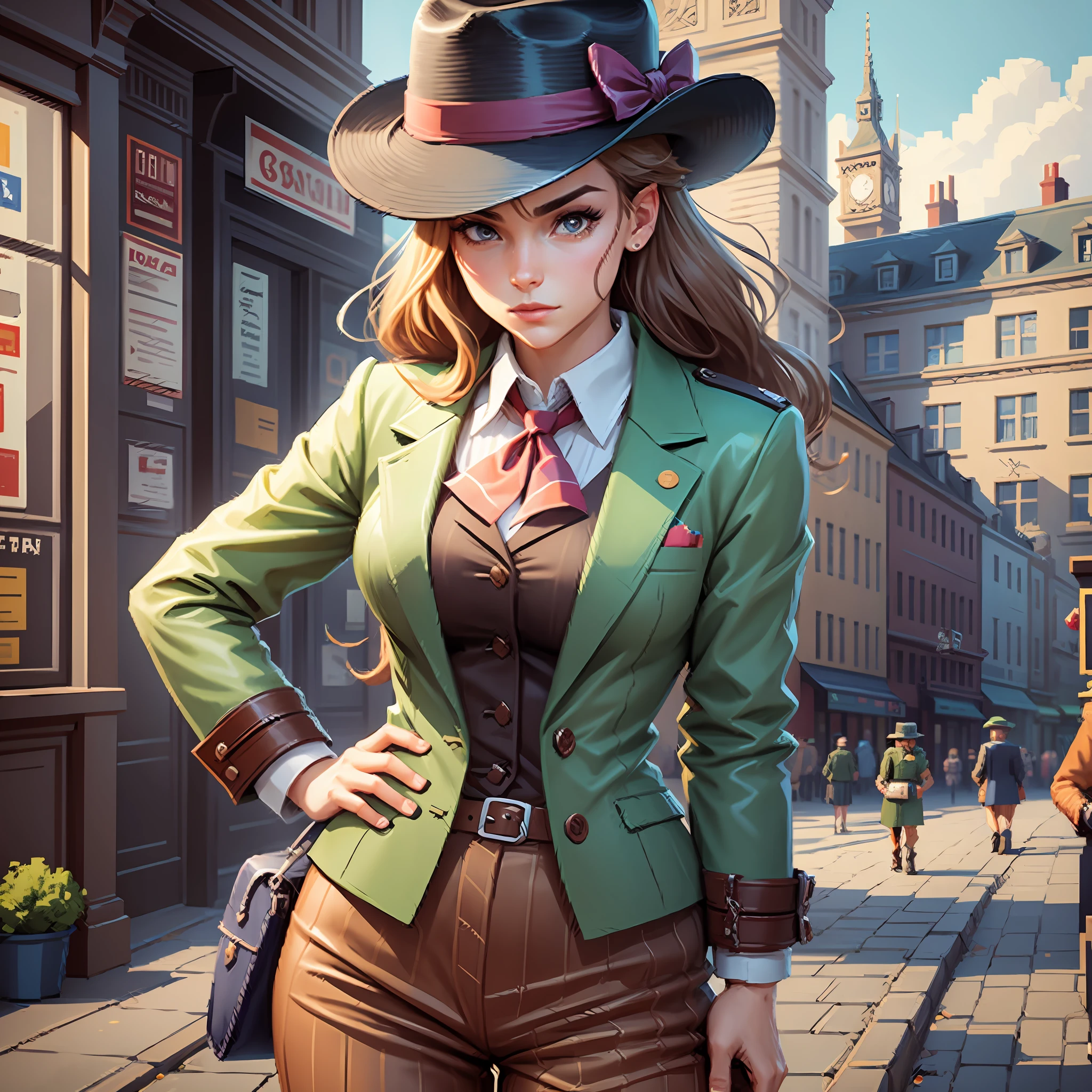 pixel art character detective wearing hat British background --auto --s2