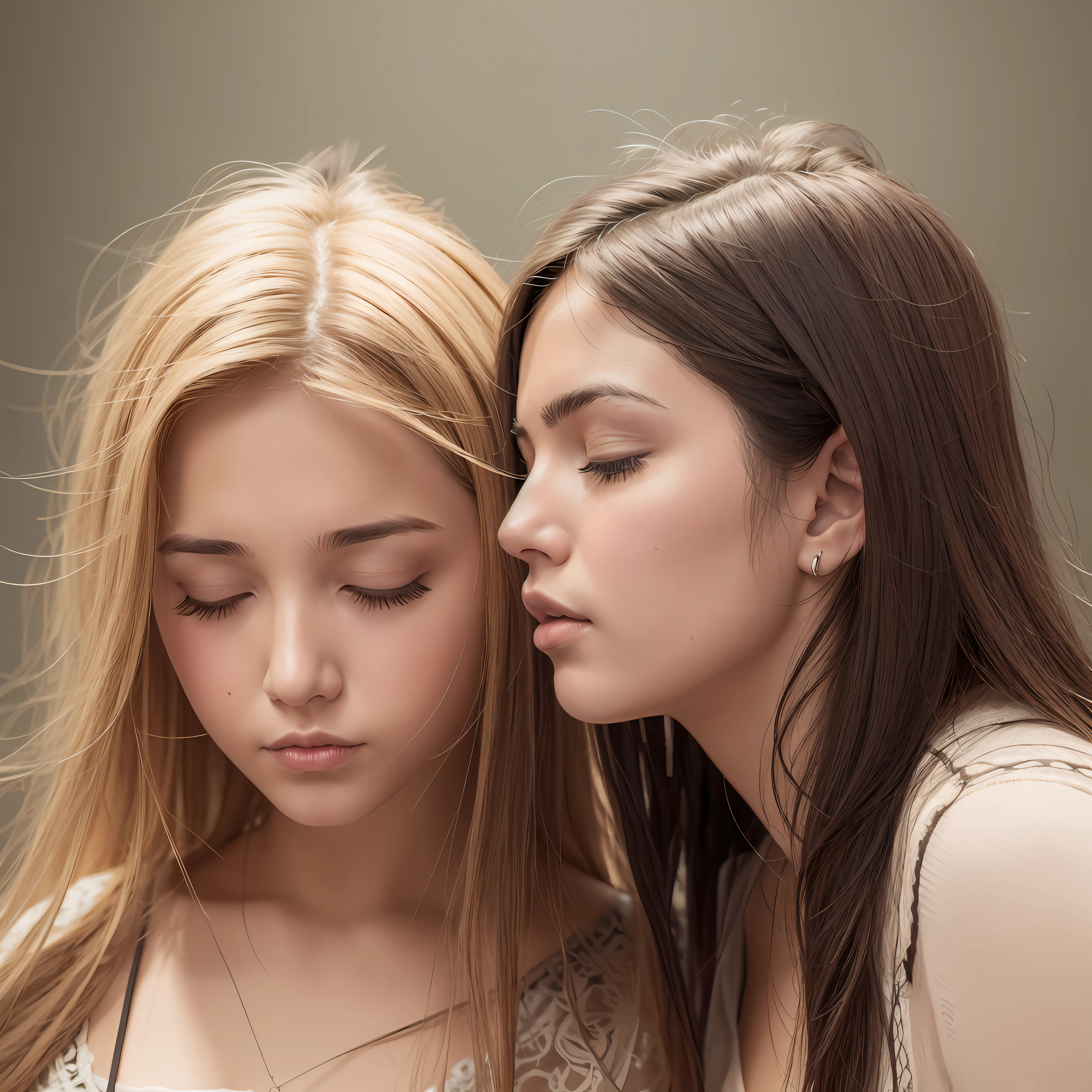 Close-up of the side faces of European and American women, intoxicated listening expressions --auto --s2