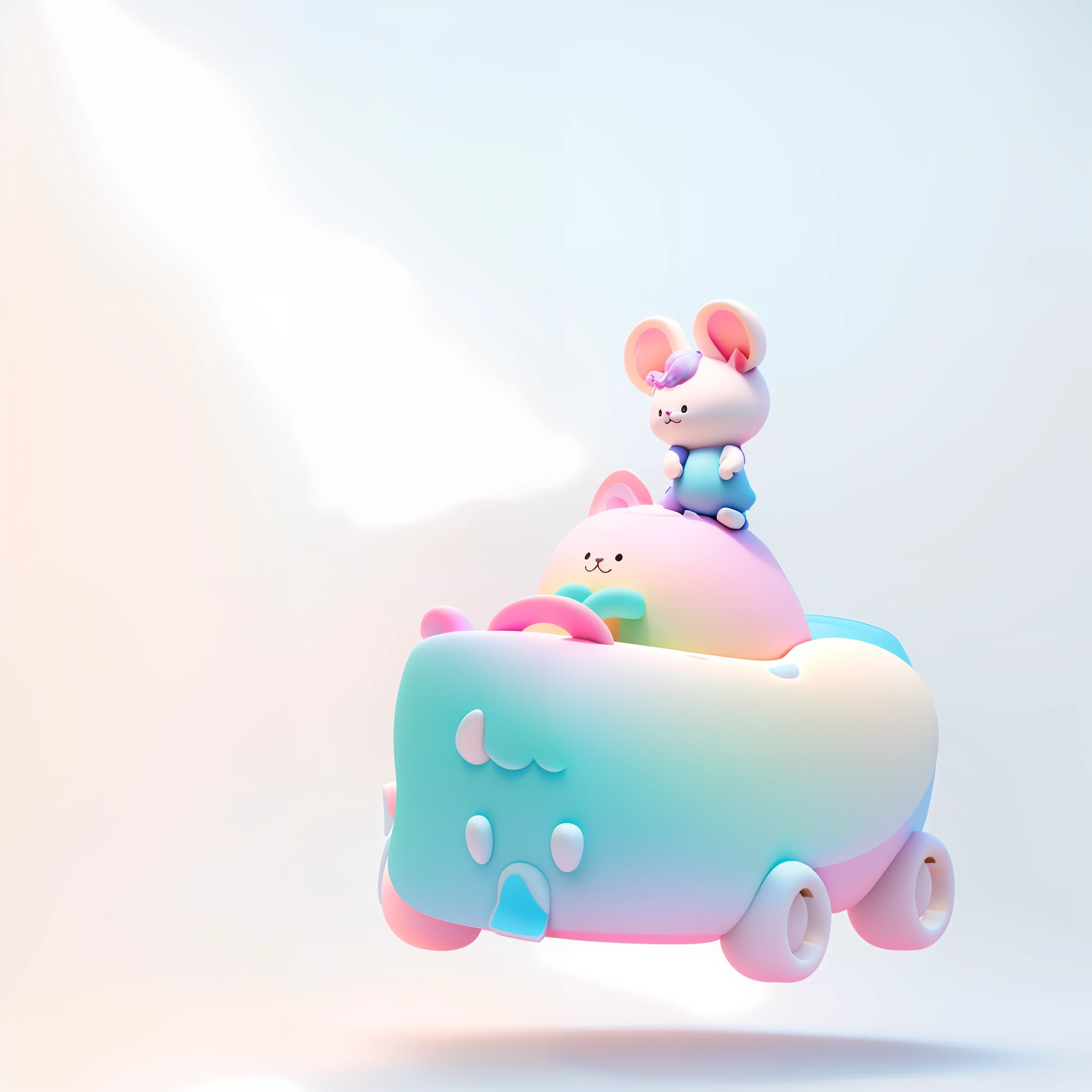 There is a kitten with a mouse on its head, they sit on top of an elephant-shaped car, amusement park style, 3D clay rendering, 3D clay rendering, cute 3D rendering, clay rendering, 3D rendering stylization, stylized 3D rendering, smooth 3d CG rendering, soft 3D rendering, stylized to 3D rendering, cute! C4D, 3D illustration, dream unicorn color scheme, marshmallow-like color scheme, ((complex details)), hdr, ((complex details, super detailed)), movie shots, vignettes,