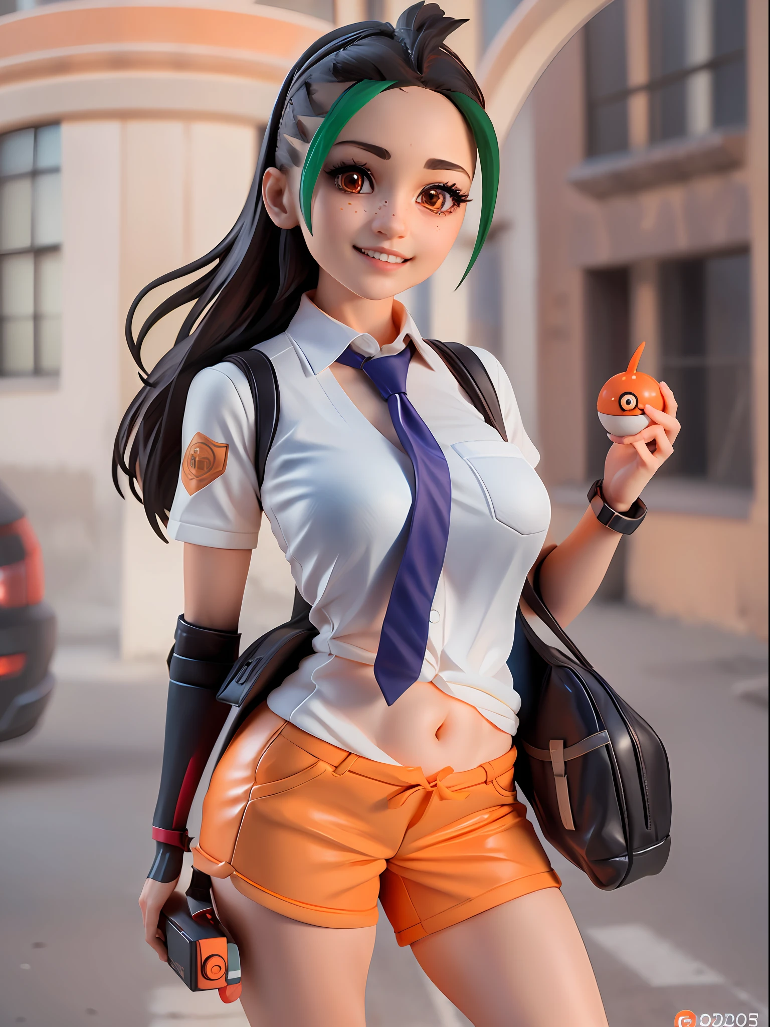 nemona, white collared shirt, (orange necktie), (orange shorts) ,black pantyhose, sneakers ,bag ,black glove,1girl,chibi, [realistic], [3d], (3dcg), ((octane render)), smile, full body
BREAK
(8k, RAW photo, best quality, masterpiece:1.2), ultra high res, (((realistic, photo-realistic))), professional lighting, detailed lighting, professional photography, fisheye, dynamic angle, high quality, high res, extremely detailed, bloom
BREAK
depth of field, sketch, sharp focus, soft lighting, good composition, god light highlight, detailed, (((photorealistic details))), detailed skin, to8contrast style