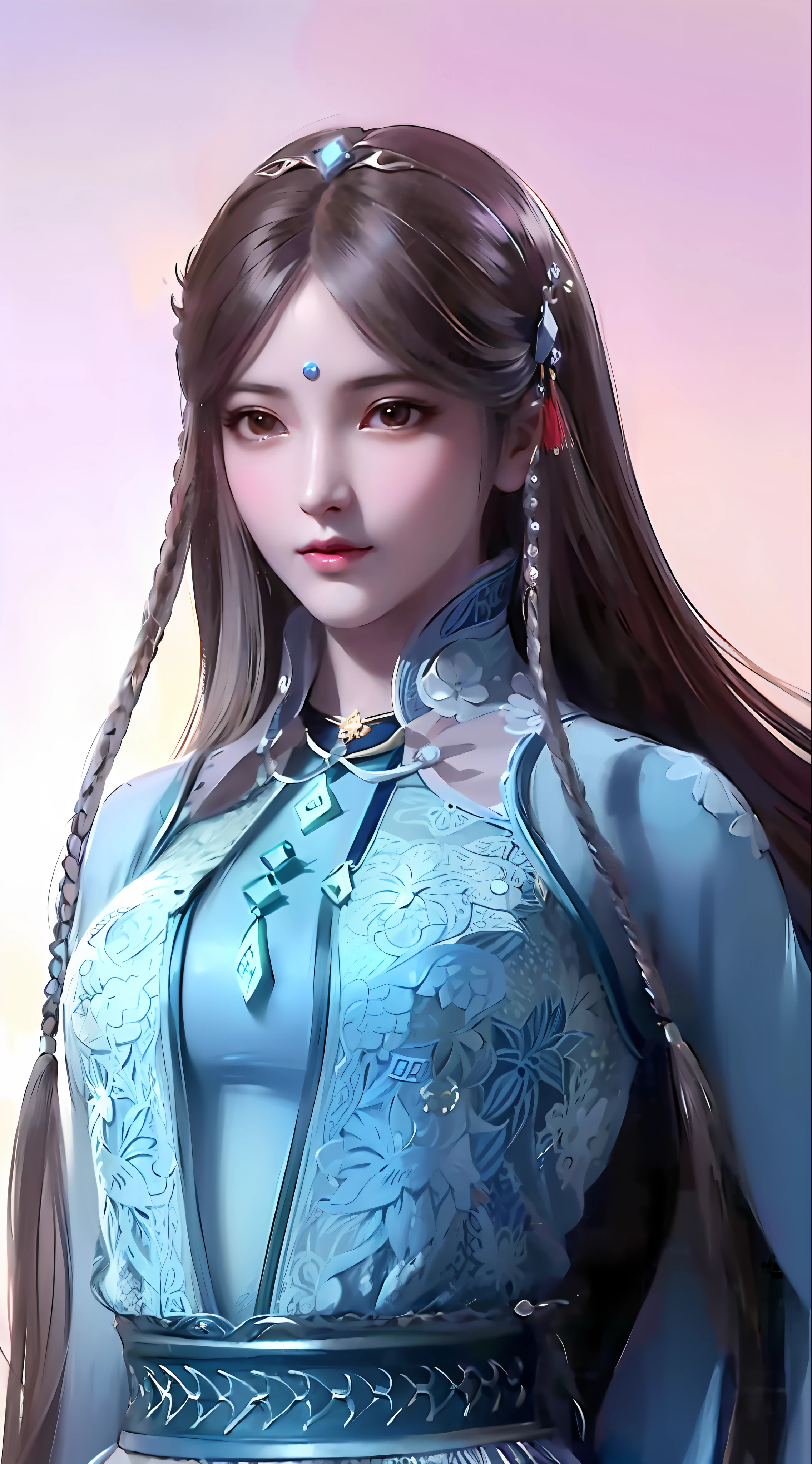 a close up of a woman with long hair wearing a blue dress, inspired by Li Mei-shu, full body xianxia, heise jinyao, xianxia, yun ling, inspired by Lan Ying, bian lian, inspired by Qiu Ying, inspired by Ju Lian, xianxia hero, by Qu Leilei, beautiful young wind spirit
