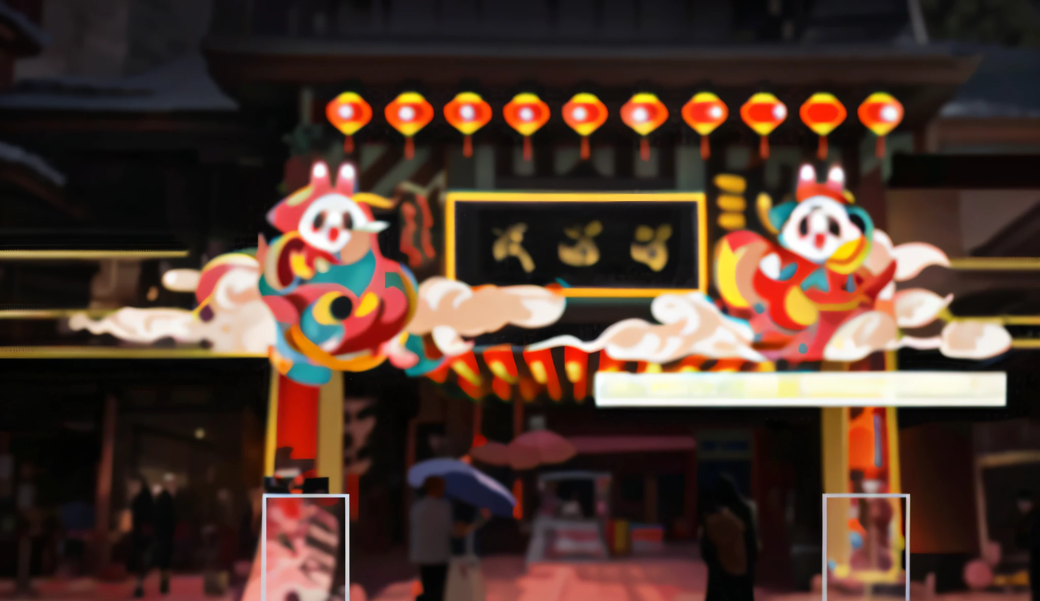there are two people standing in front of a building with a large sign, ai assisted digital painting, digital paintting, a digital painting, stylised painting, digital painting of a pagoda, style in digital painting, digital paiting, digital painted, an expressive digital painting, a digital rendering, digtial painting, glowing lights! digital painting, stylized painting