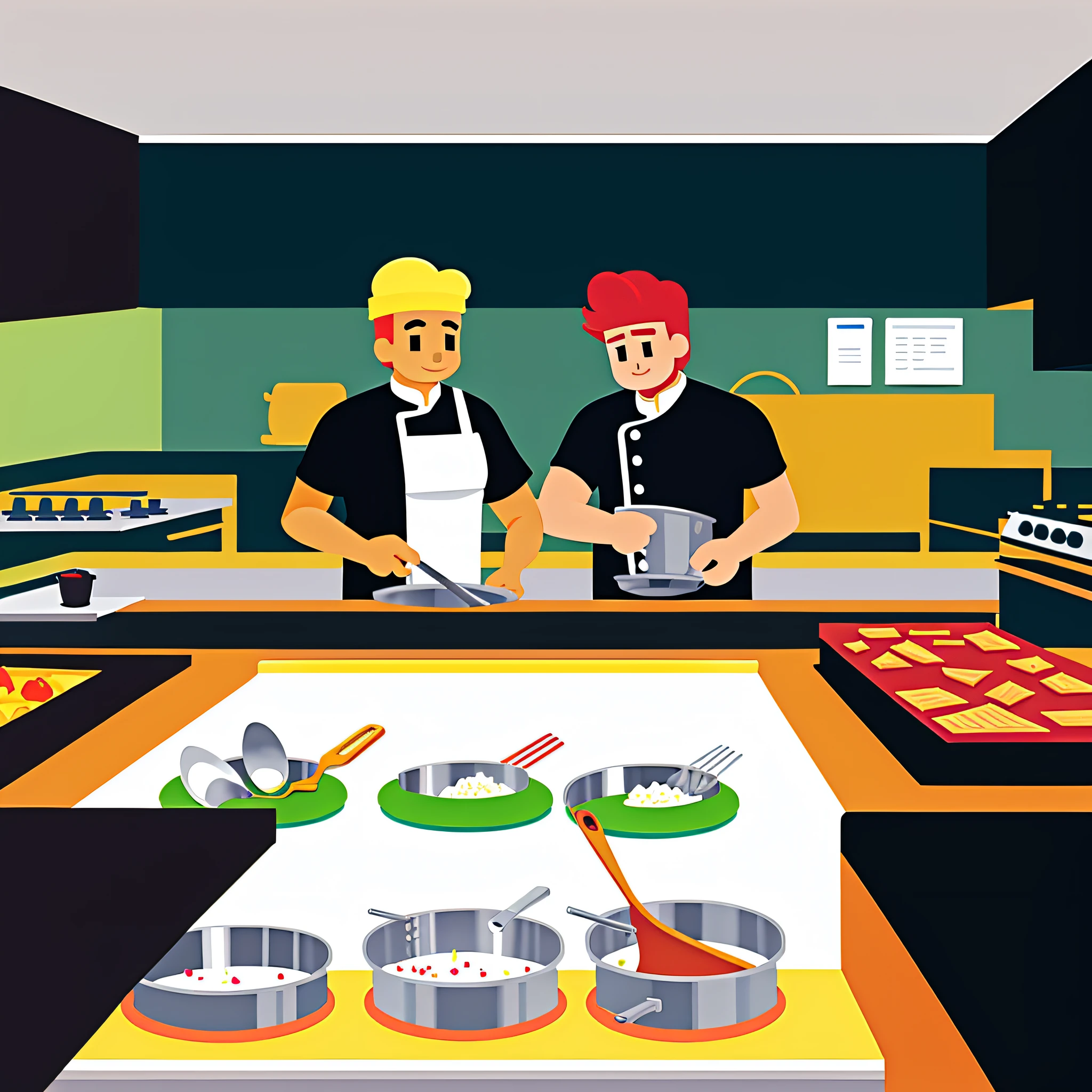 A chef cooking in the kitchen, flat illustration, UI illustration, GUI, minimalism, bright color scheme