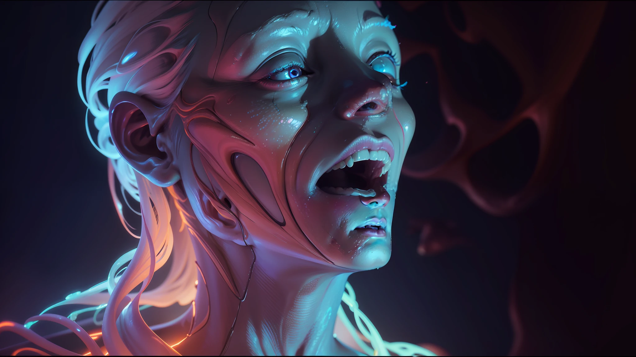 a close up of a person with a glowing face and a glowing body, lee griggs, lee griggs and jason chan, highly detailed surreal vfx, unreal engine : : rave makeup, michael page, highly detailed vfx portrait of, vfx, cgi clay sculpture, altered carbon, photorealistic special effects, makeup. unreal engine, vfx movie closeup --auto --s2
