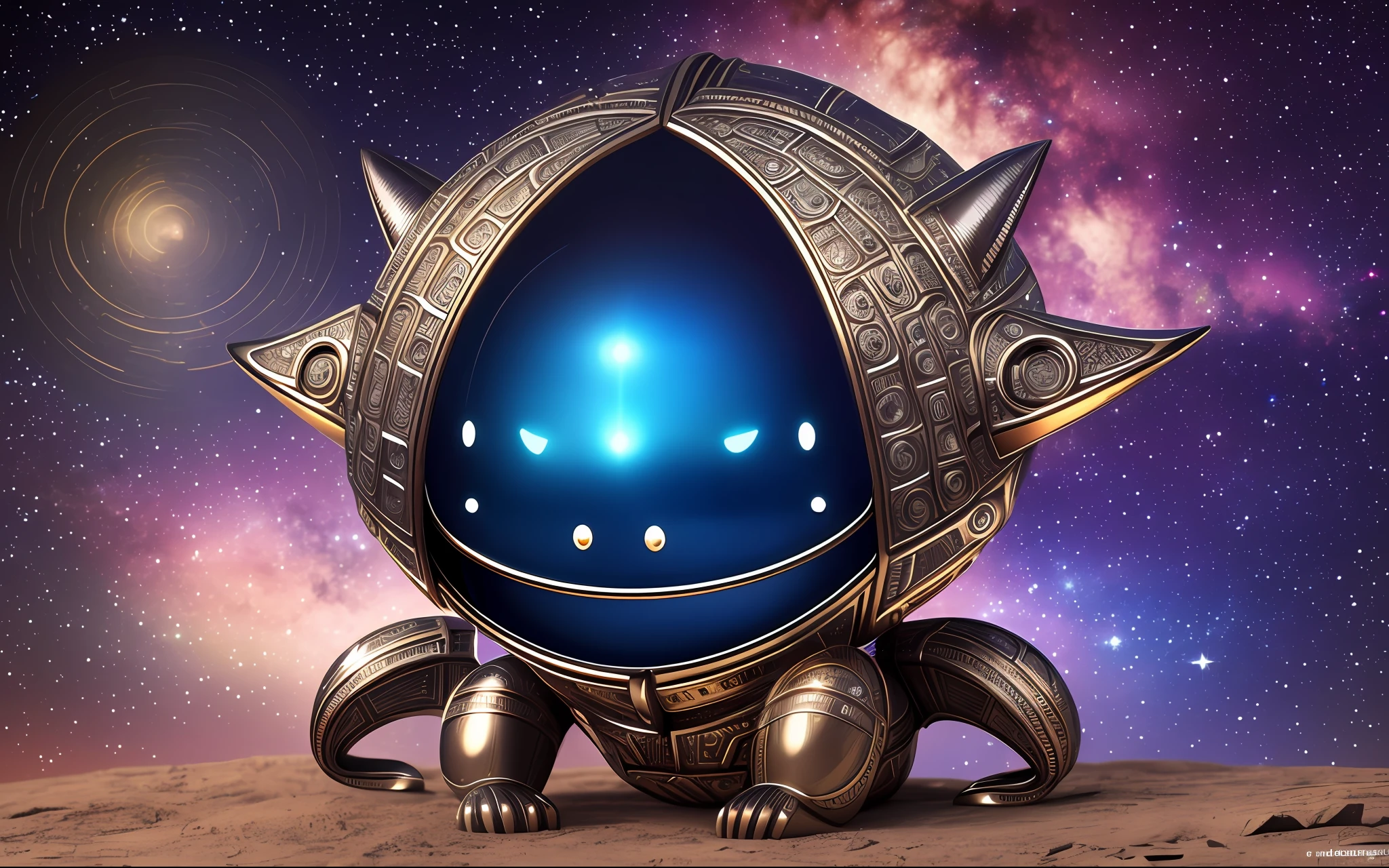 Super Cute Alien,2 Million BC, (Made with Metal), (High Detailed)Scientific Background ,UHD, Masterpiece,Night View, Cenimatic Lighting