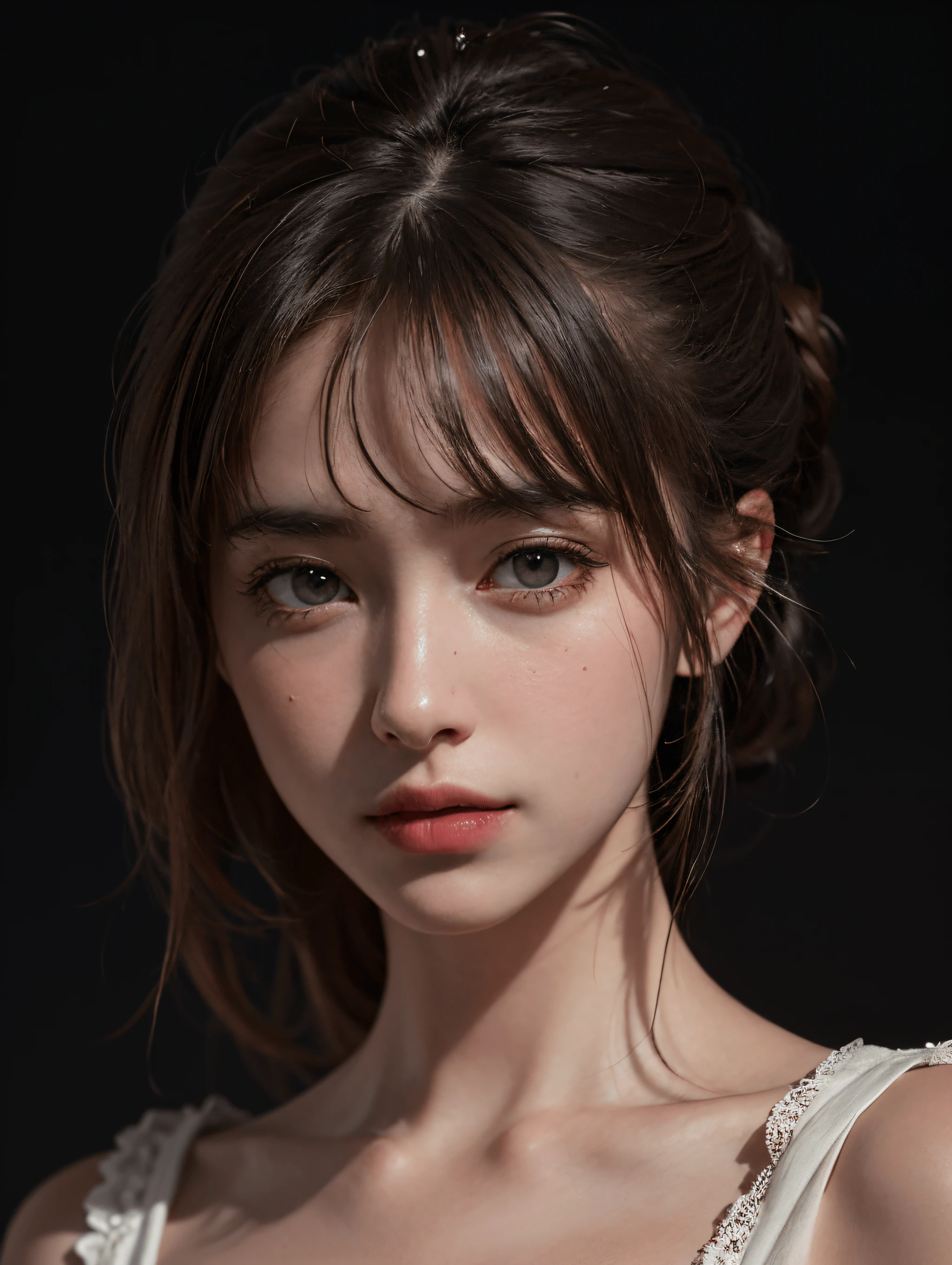 Best quality, masterpiece, ultra high res, (photorealistic:1.4), raw photo, 1girl, shoulder, shiny skin, in the dark, deep shadow, low key, cold light