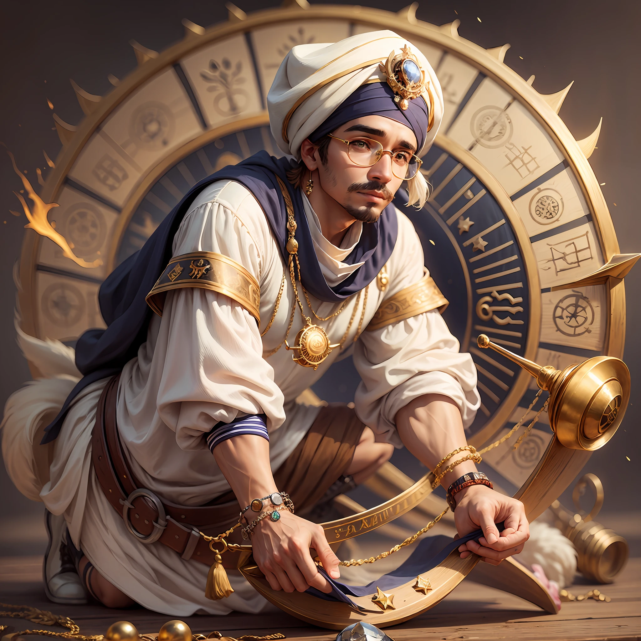 masterpiece, best quality, realistic, fashionable, corgi, sailor cap on head, gear, gemstone, goggles, gold, jewelry, magic circle, male_focus, sailor, shoes, turban, tassel, medieval sailing ship, --auto --s2