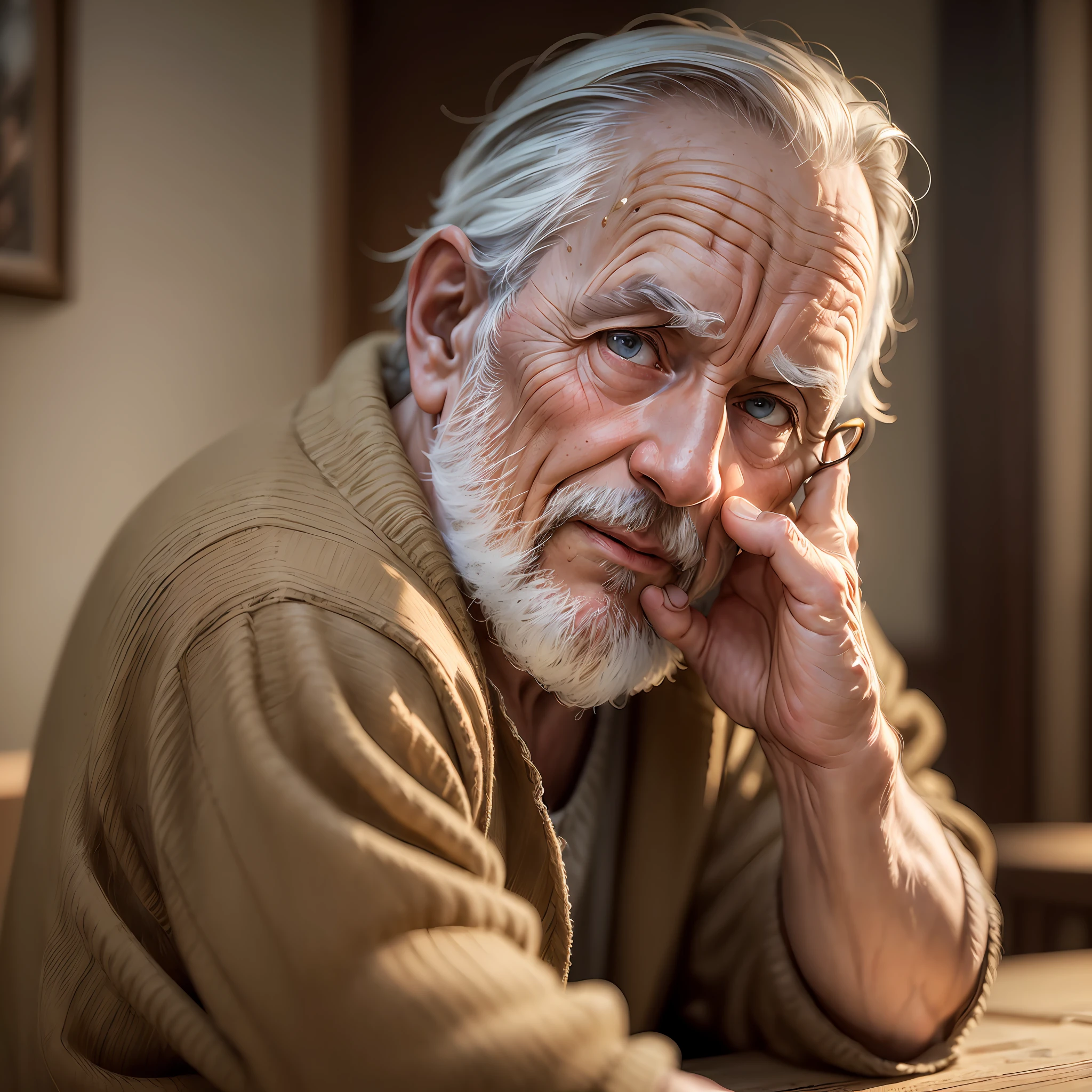 (masterpiece, photorealistic, raw,:1.4), (extremely intricate:1.2), close up, cinematic light, sidelighting, ultra high res, best shadow, RAW, upper body, old man, wearing pullover, --auto --s2