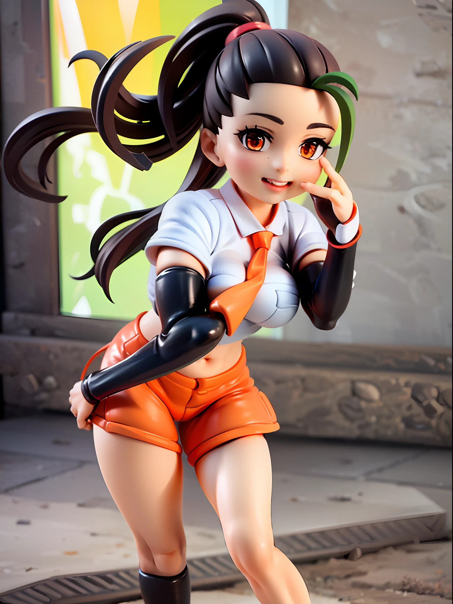 nemona, white shirt,orange necktie, (orange shorts) ,black pantyhose, sneakers,black glove,1girl,chibi, [realistic], [3d], (3dcg), ((octane render)), smile, full body,hand up,
BREAK
(8k, RAW photo, best quality, masterpiece:1.2), ultra high res, (((realistic, photo-realistic))), professional lighting, detailed lighting, professional photography, fisheye, dynamic angle, high quality, high res, extremely detailed, bloom
BREAK
depth of field, sketch, sharp focus, soft lighting, good composition, god light highlight, detailed, (((photorealistic details))), detailed skin, to8contrast style