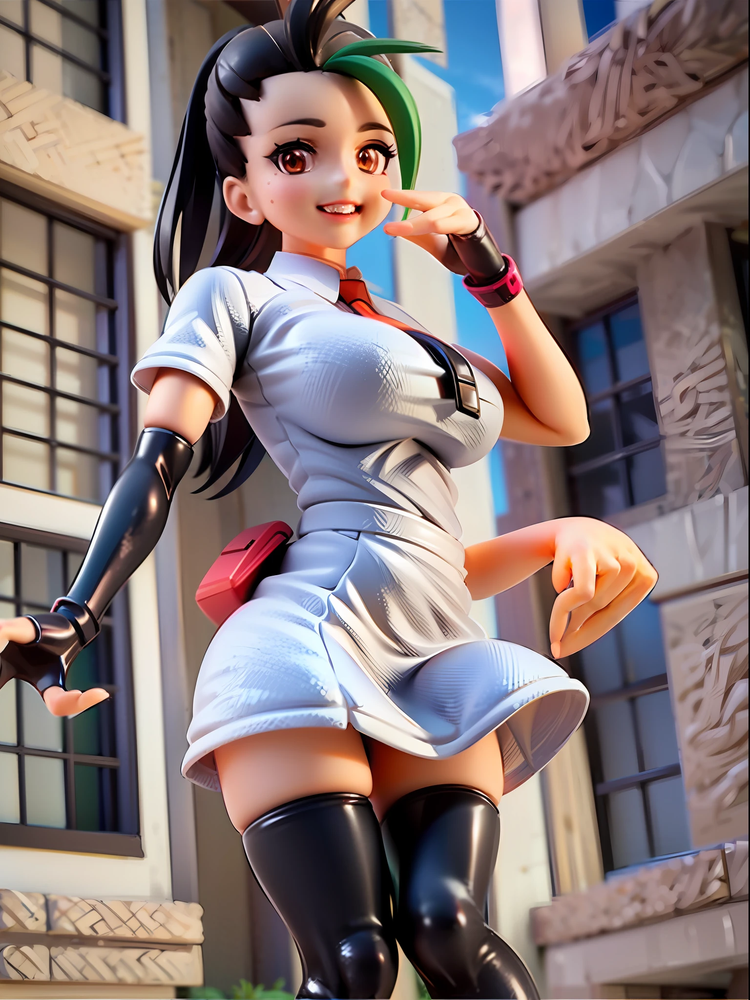 nemona, white shirt,orange necktie, (orange shorts) ,black pantyhose, sneakers,black glove,1girl,chibi, [realistic], [3d], (3dcg), ((octane render)), smile, full body,hand up,
BREAK
(8k, RAW photo, best quality, masterpiece:1.2), ultra high res, (((realistic, photo-realistic))), professional lighting, detailed lighting, professional photography, fisheye, dynamic angle, high quality, high res, extremely detailed, bloom
BREAK
depth of field, sketch, sharp focus, soft lighting, good composition, god light highlight, detailed, (((photorealistic details))), detailed skin, to8contrast style