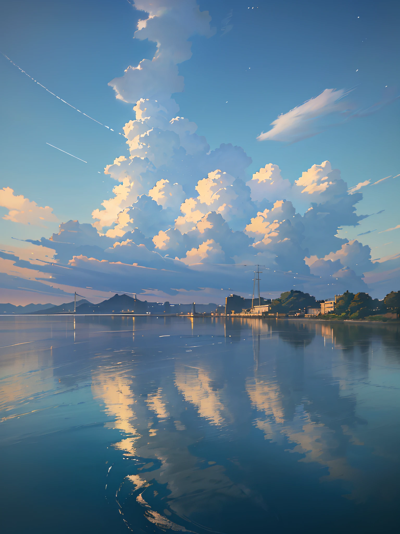 Summer, Makoto Shinkai&#39;s concept art, tumblr, magic realism, beautiful anime scenes, beautiful skies. by makoto shinkai, ( ( makoto shinkai ) ), anime background art, anime backgrounds, Makoto Shinkai&#39;s style, anime movie backgrounds, galaxy express, no humans. --v6