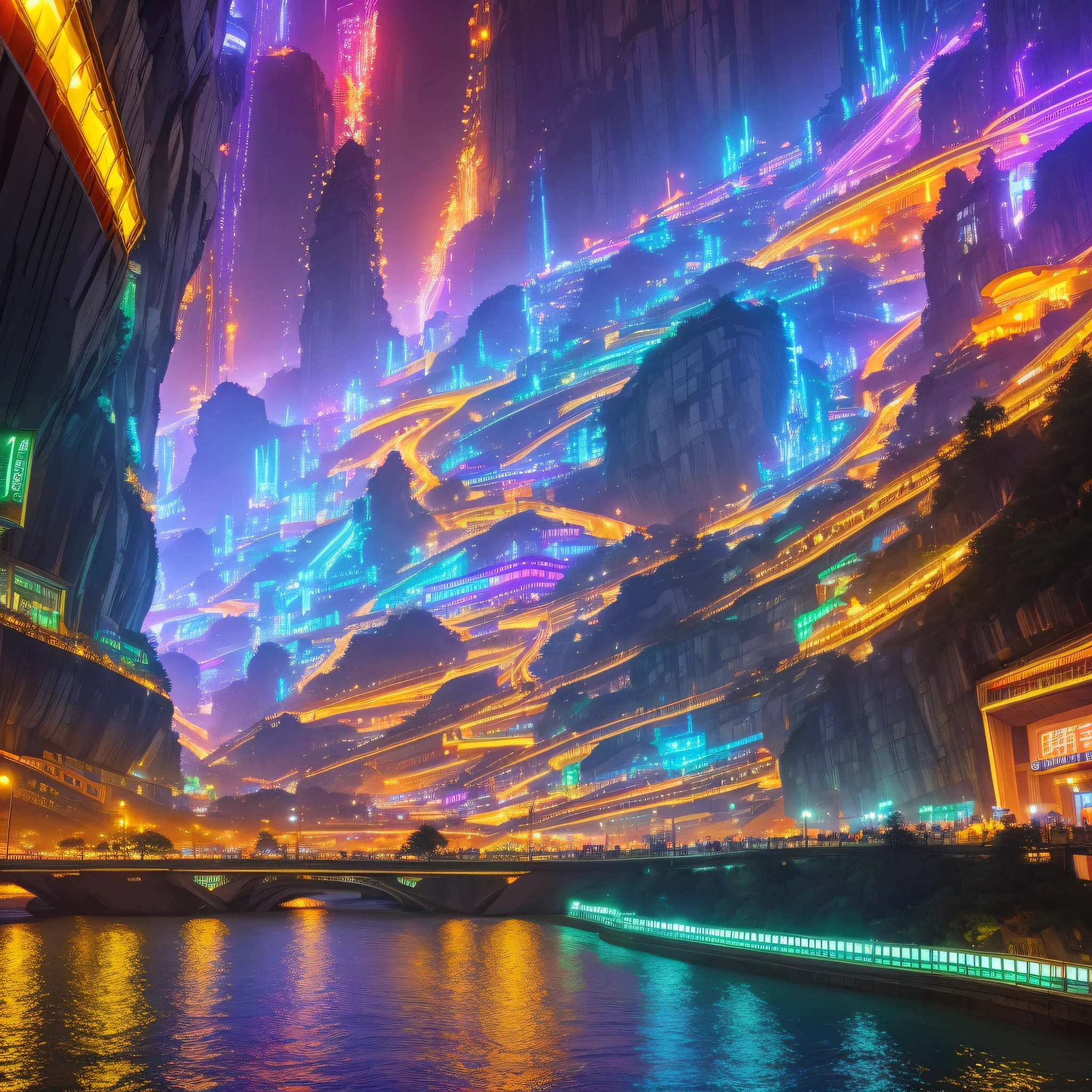 City: Chongqing Hongya Cave Night, bright lights, heavy traffic, beautiful night scene, light show