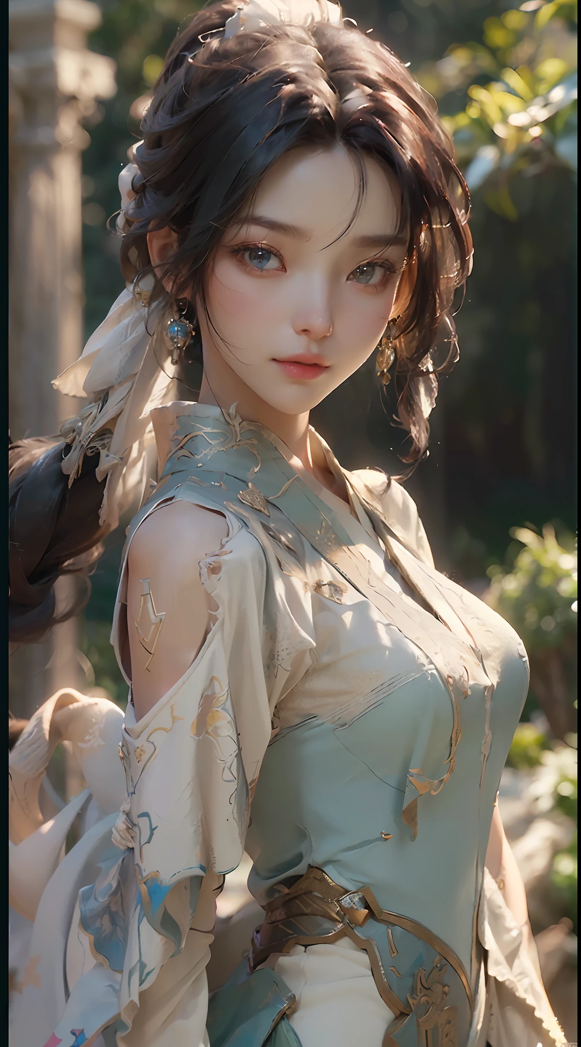 (Best Quality), ((Masterpiece), (Detail: 1.4), 3D, A Beautiful Ancient Female Figure, HDR (High Dynamic Range), Ray Tracing, AMD RTX, Super-Resolution, Unreal 5, Subsurface Scattering, PBR Textures, Post Processing, Anisotropic Filtering, Depth of Field, Maximum Clarity and Sharpness, Multi-layer Textures, Albedo and Highlight Maps, Surface Coloration, Accurate Simulation of Light-Material Interactions, Perfect Proportions, Octane Render, Two-color Light, Large Aperture, Low ISO, White Balance, Rule of Thirds, 8K RAW, (Masterpiece, 4K Resolution, Ultra Realistic, Very Detailed), Beautiful Asian Girl, Gorgeous Asian Cute Girl, Jaw-dropping Beauty.