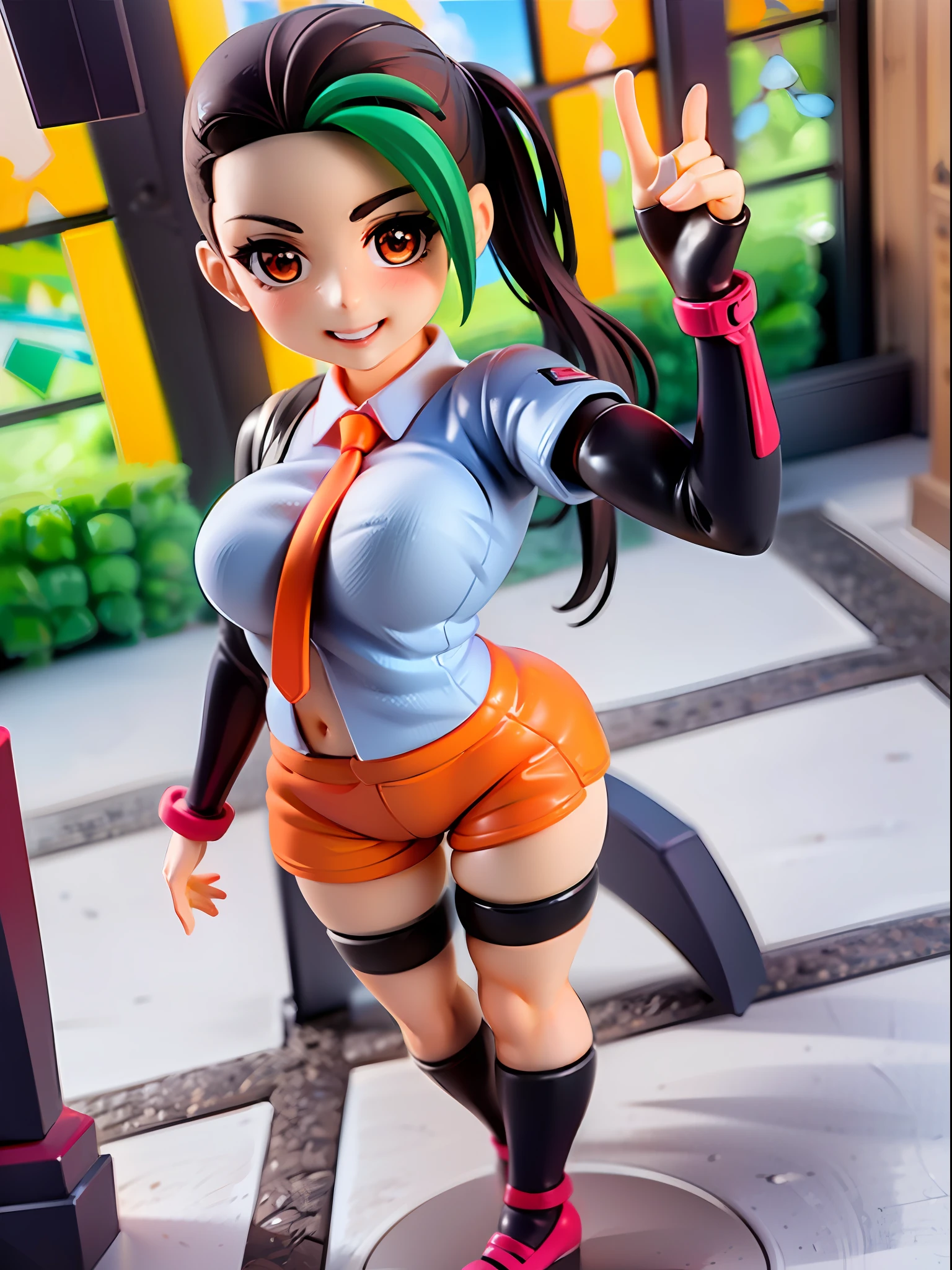 nemona, white shirt,orange necktie, (orange shorts) ,black pantyhose, sneakers,black glove,1girl,chibi, [realistic], [3d], (3dcg), ((octane render)), smile, full body,hand up,ultra detailed light and shadow
BREAK
(8k, RAW photo, best quality, masterpiece:1.2), ultra high res, (((realistic, photo-realistic))), professional lighting, detailed lighting, professional photography, fisheye, dynamic angle, high quality, high res, extremely detailed, bloom
BREAK
depth of field, sketch, sharp focus, soft lighting, good composition, god light highlight, detailed, (((photorealistic details))), detailed skin, to8contrast style